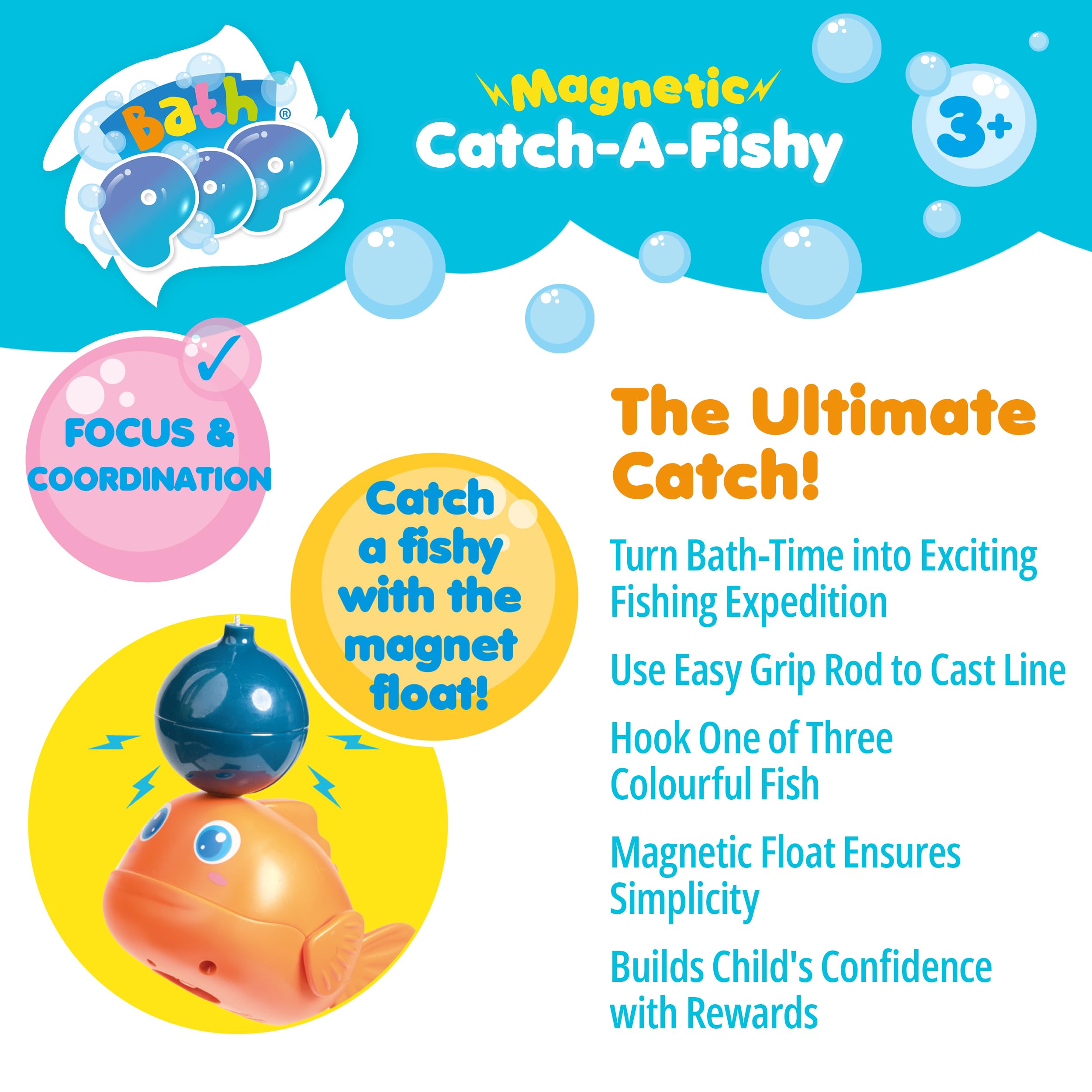 Bath Pop Magnetic Catch A Fishy Set - Floating Magnetic Fishing Game | 3 Wiggling Fish | Ages 3+ 5
