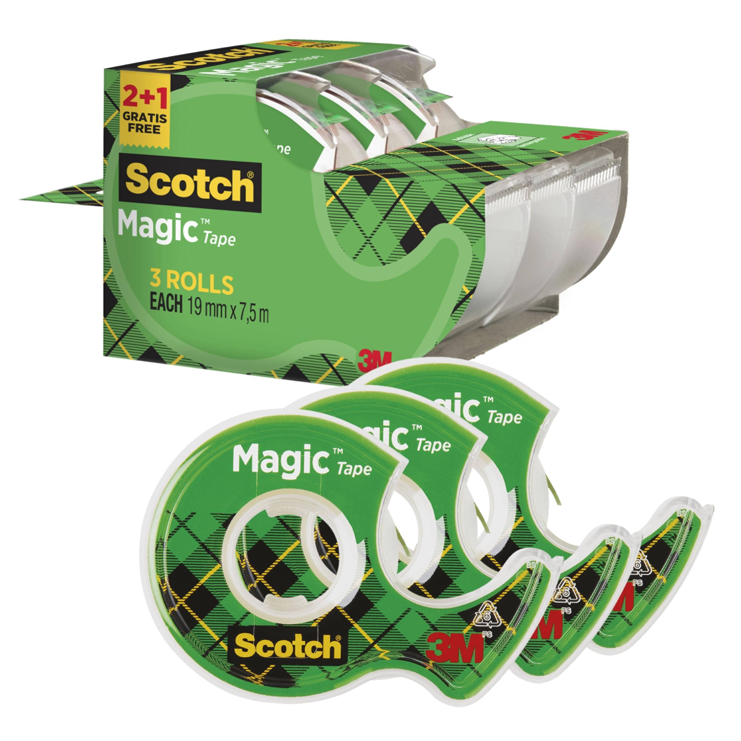 Scotch Magic Tape - Promo Pack with 2 Rolls on Dispenser + 1 FREE Roll | Invisible Matte Finish 1
