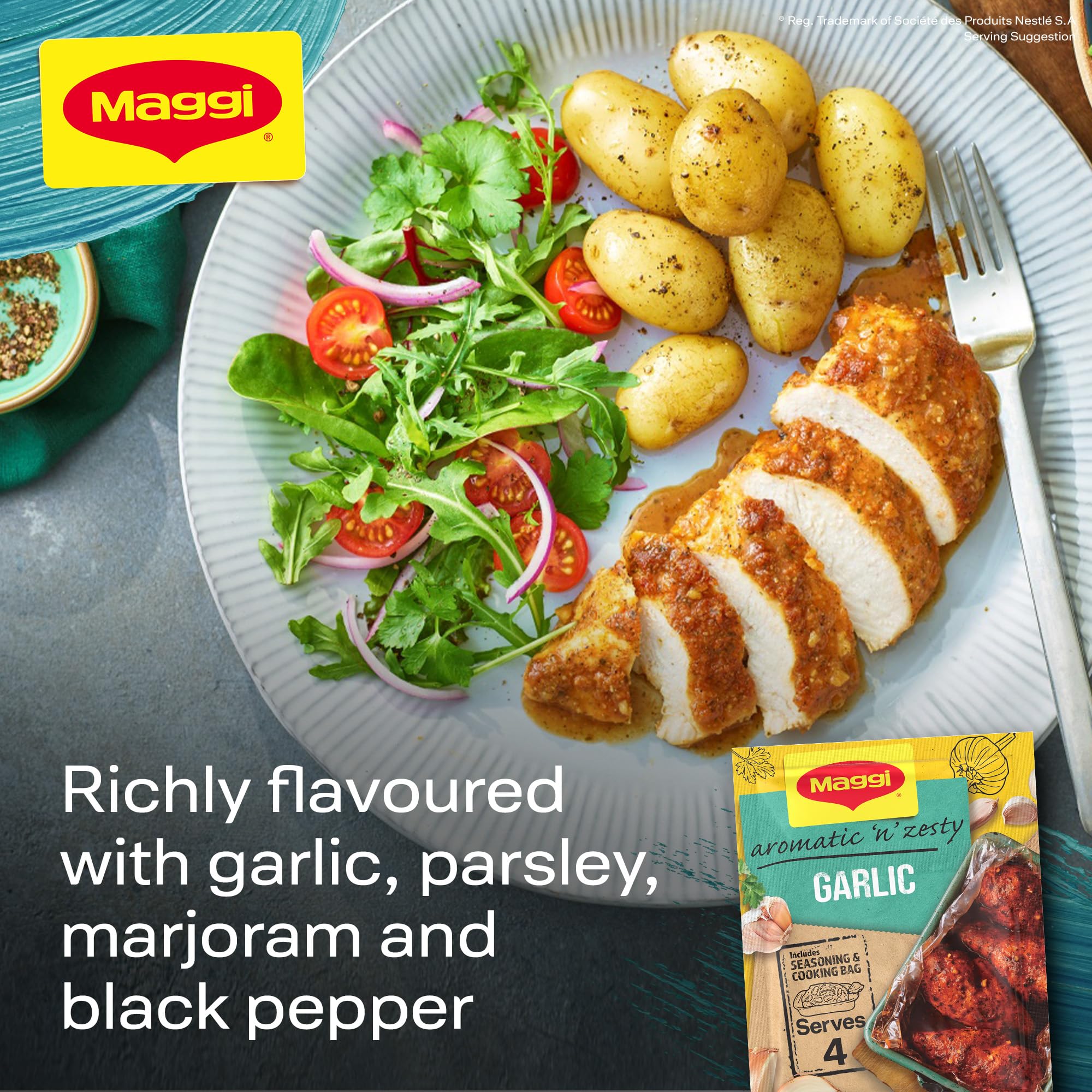 MAGGI So Juicy Garlic Chicken Recipe Mix - Aromatic Garlic & Herb Seasoning for Juicy Chicken | 30g Sachet 5