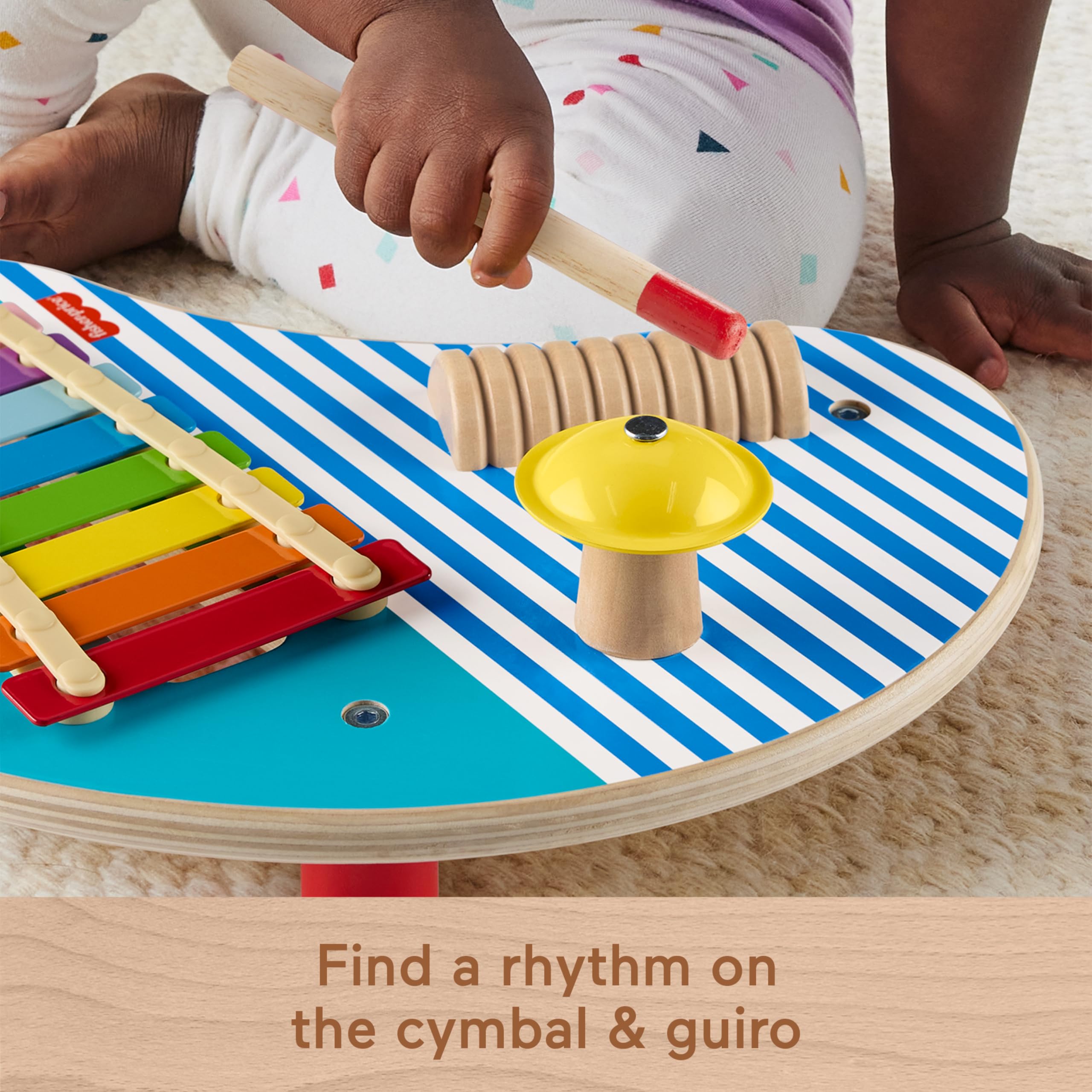 Fisher-Price Wooden Musical Table with Percussion Instruments for Toddlers Ages 2+ 5