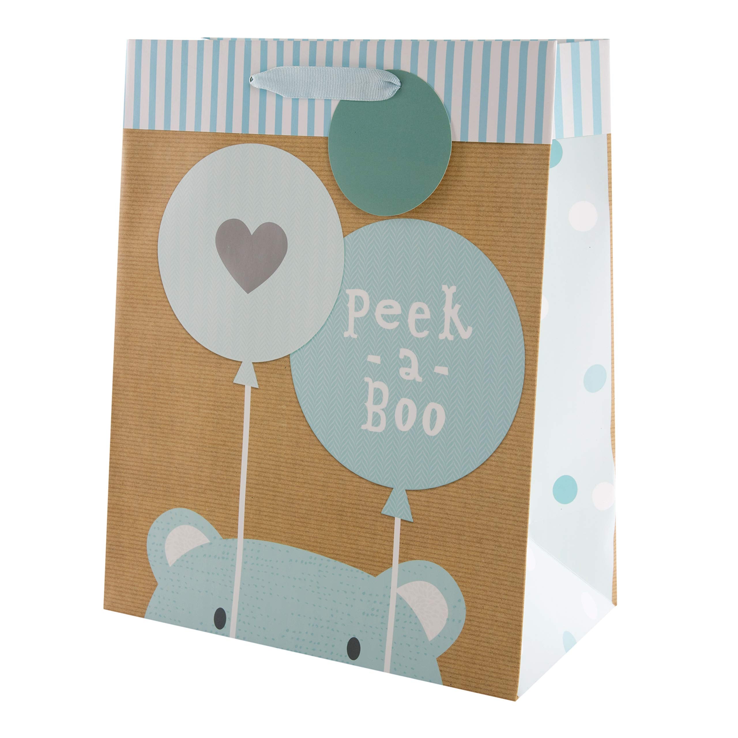 Hallmark Large Multi-Occasion Gift Bag - Blue 'Peek-a-Boo' Bear Design | H33cm x W26.5cm