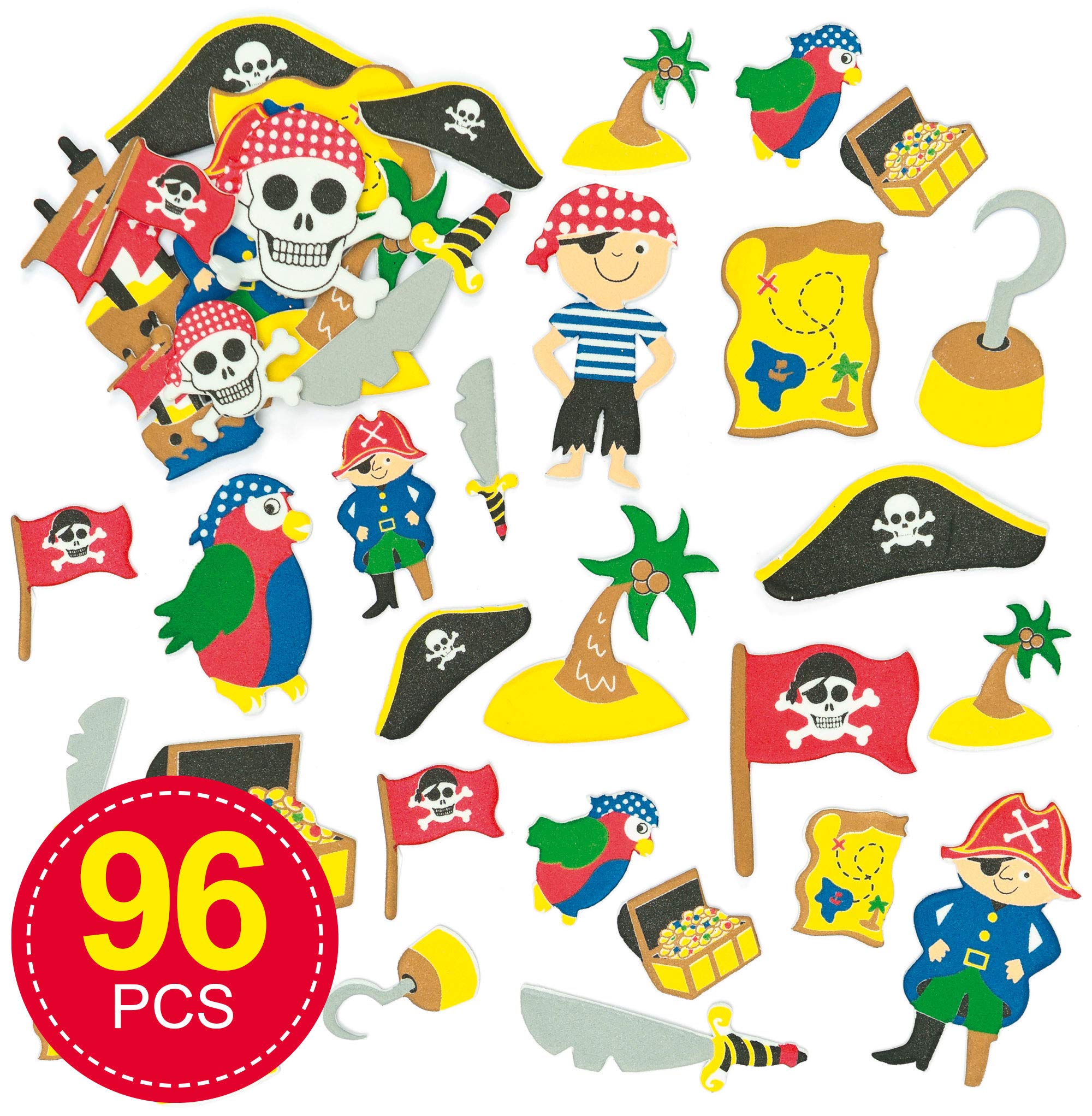 Baker Ross Pirate Foam Stickers (Pack of 96) for Kids Crafts & Decorations | Self Adhesive Vinyl 2
