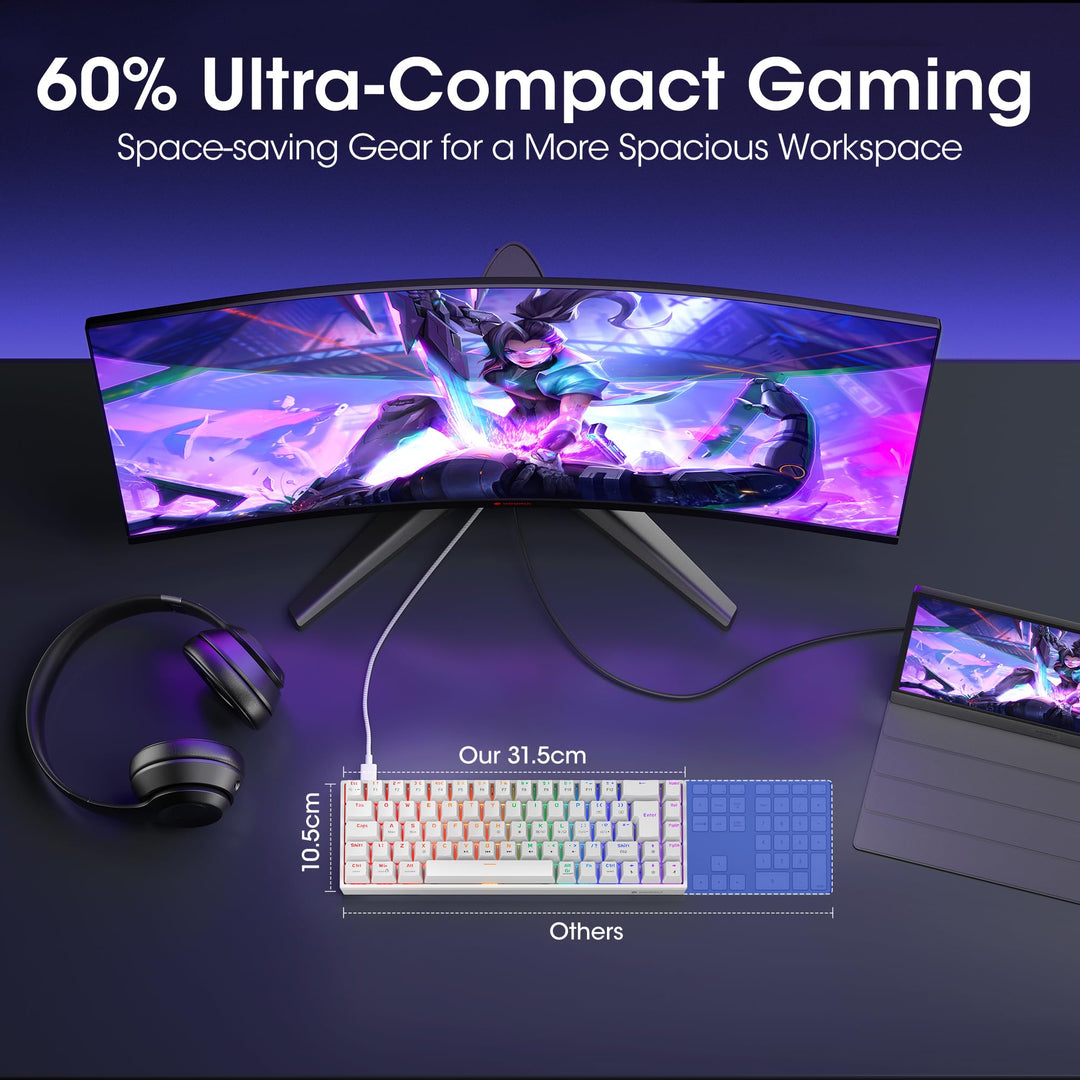 KOORUI 60% Mechanical Gaming Keyboard MKC01, Blue Switch, RGB Backlit, Compact 69-Key Layout with Detachable Type-C Cable