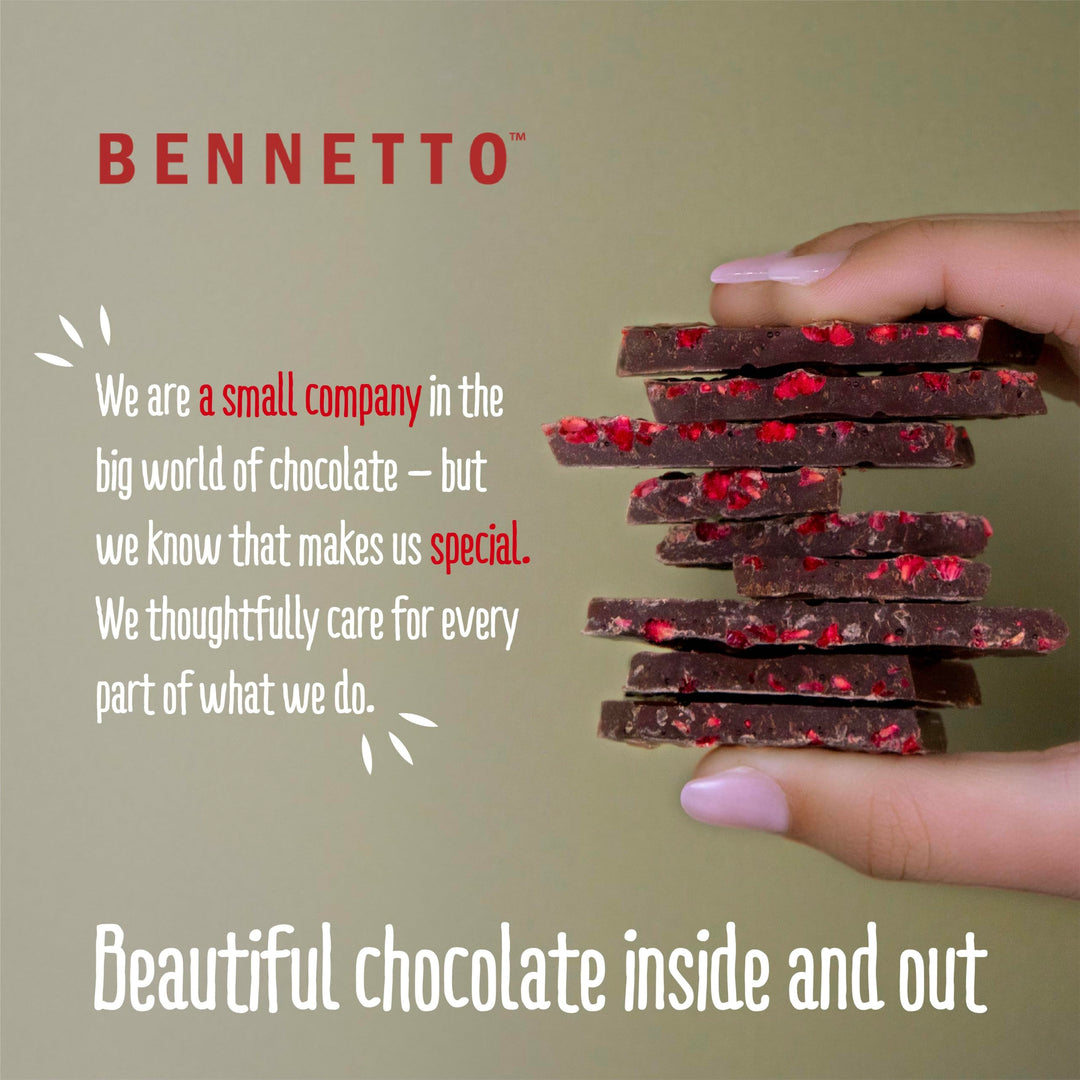Bennetto Raspberries in Dark Chocolate - 60% Cocoa, Vegan, Gluten-Free, Fairtrade
