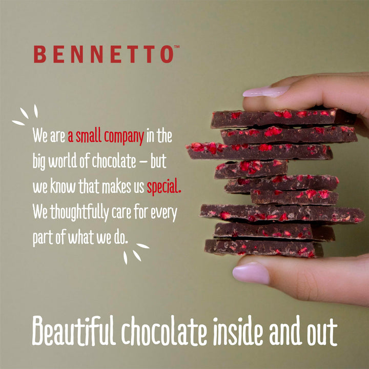 Bennetto Raspberries in Dark Chocolate - 60% Cocoa, Vegan, Gluten-Free, Fairtrade