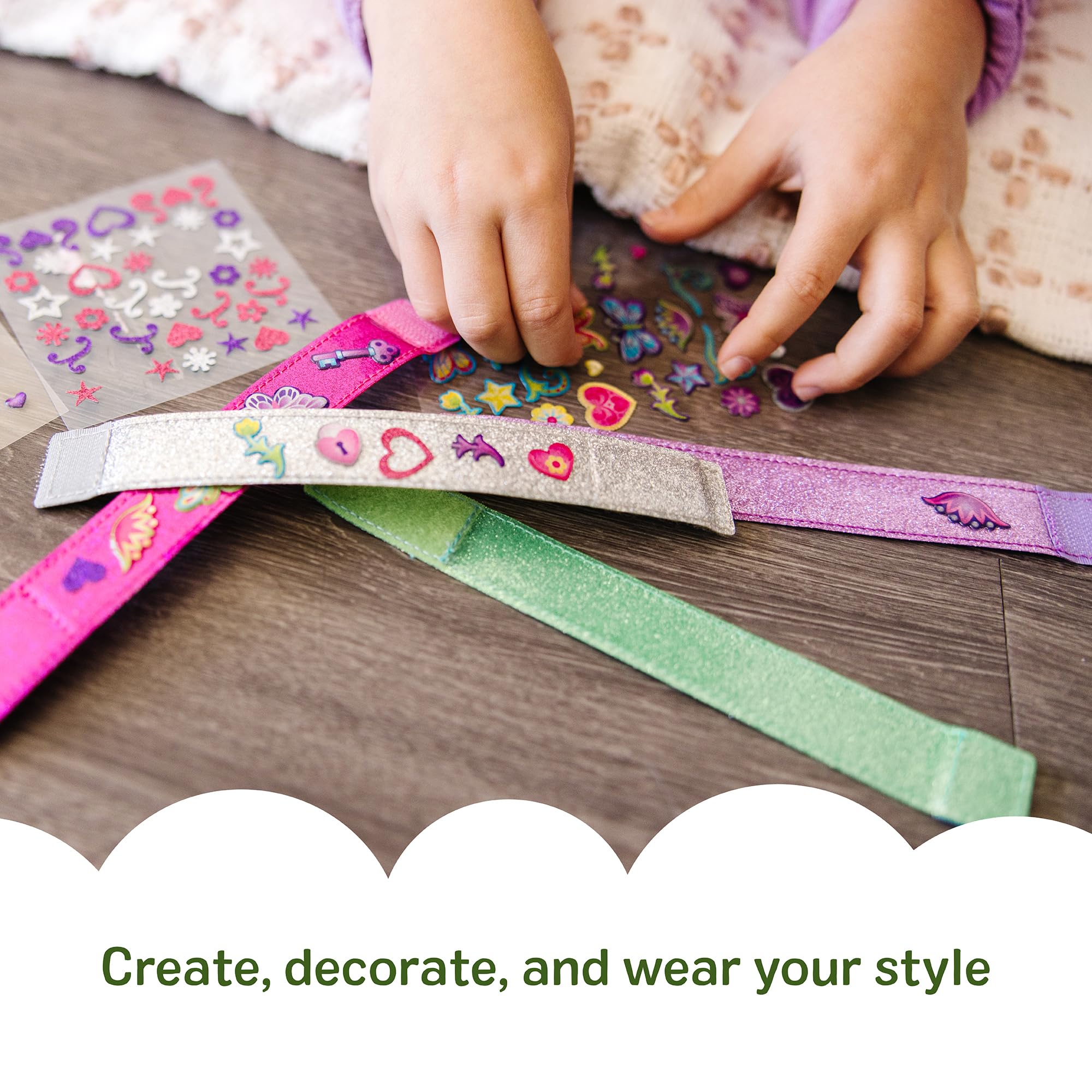 Melissa & Doug Design-Your-Own Bracelets Craft Kit | 4 Reversible Bracelets | 100+ Stickers | Ages 4-7 3