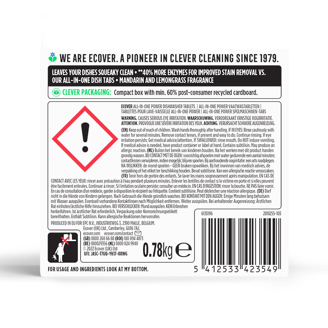 Ecover - All-In-One Power Dishwasher Tablets with Salt & Rinse Aid