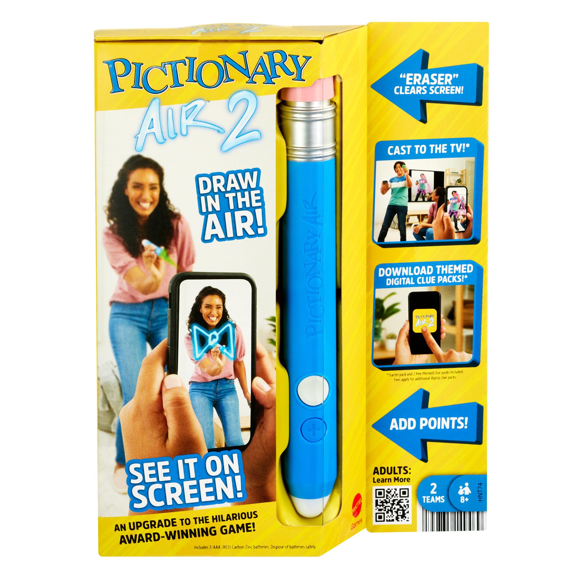 Mattel Games Pictionary Air 2, Spiel für Kinder, Erwachsene, Familie und Spieleabend, preisgekröntes Luftzeichen-Familienspiel, in die Luft zeichnen und auf dem Bildschirm sehen, HNT74