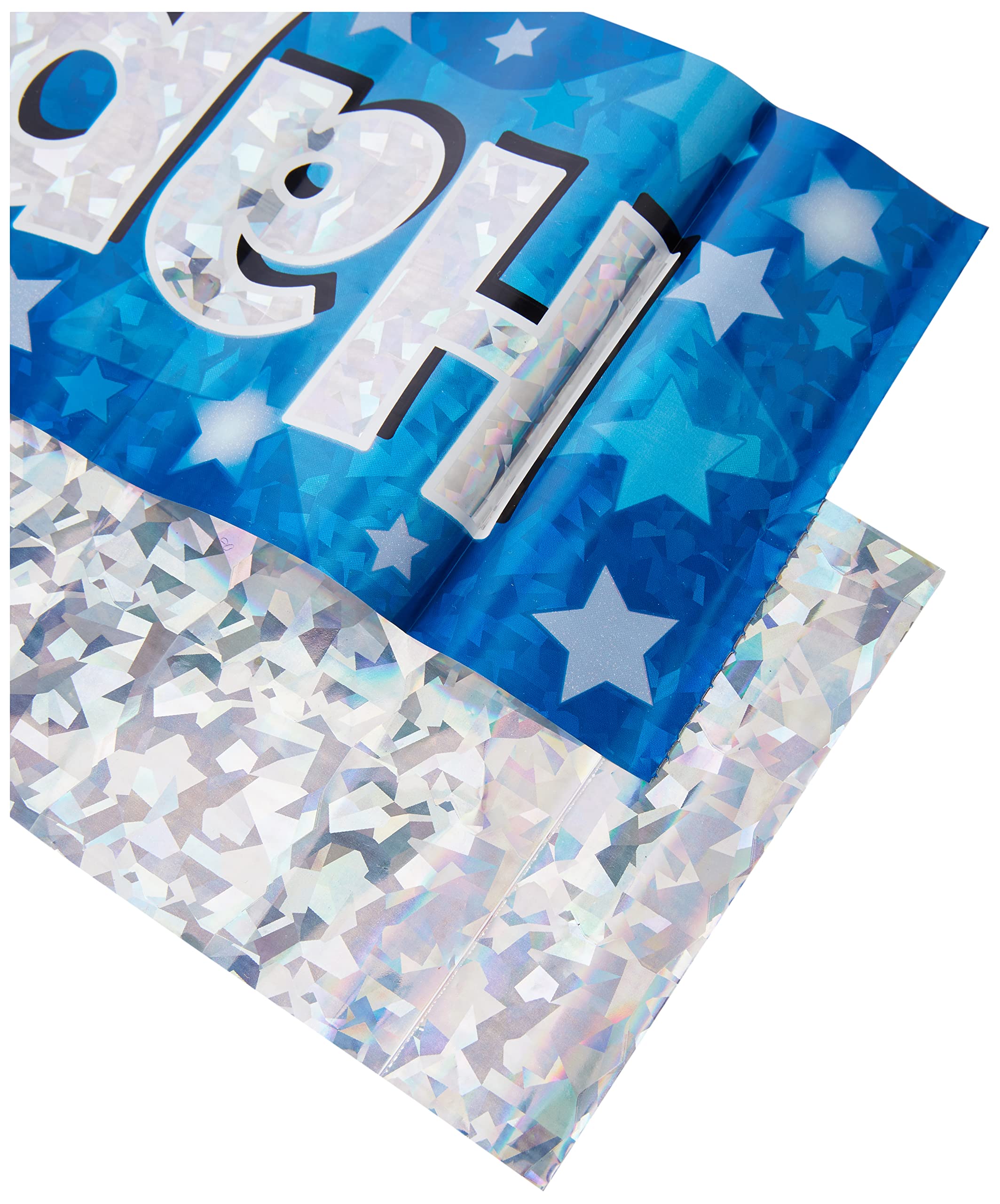 OakTree Happy 17th Birthday Banner - 9 ft Blue Holographic Plastic Decoration 4