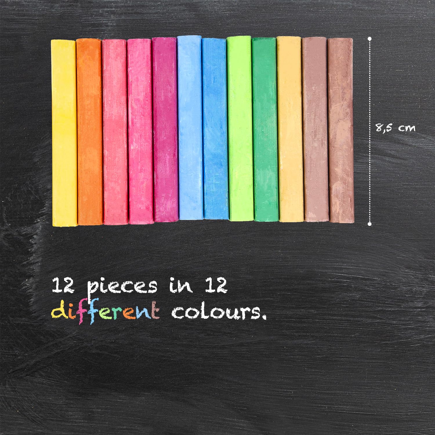 Westcott Colourful Chalk Pack of 12 | 1.2 cm Diameter | Low Dust | Washable 4