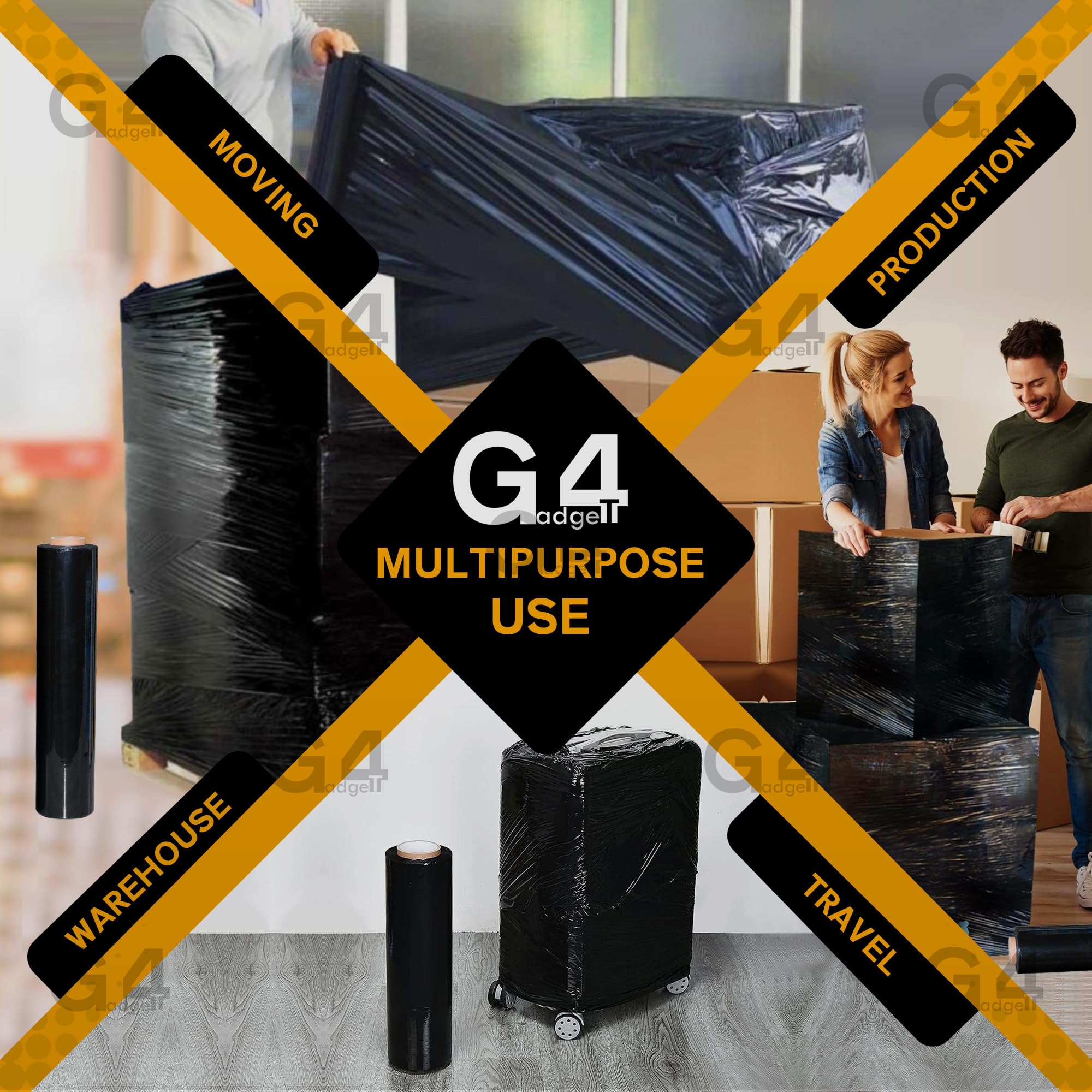 G4GADGET Black Pallet Stretch Film - 400mm x 150m | 17 Micron Thickness | 750g Roll 4
