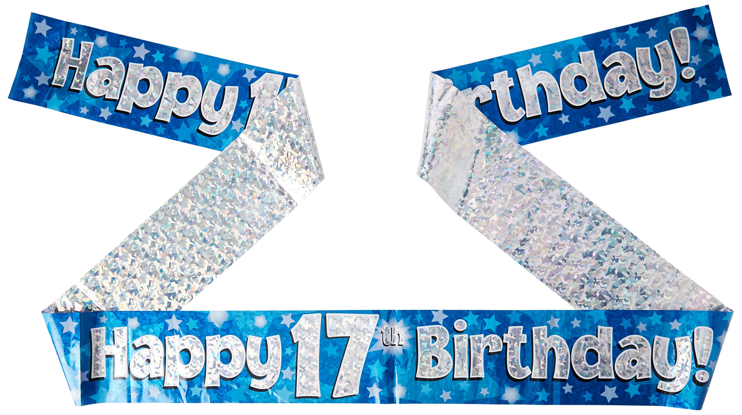 OakTree Happy 17th Birthday Banner - 9 ft Blue Holographic Plastic Decoration 1