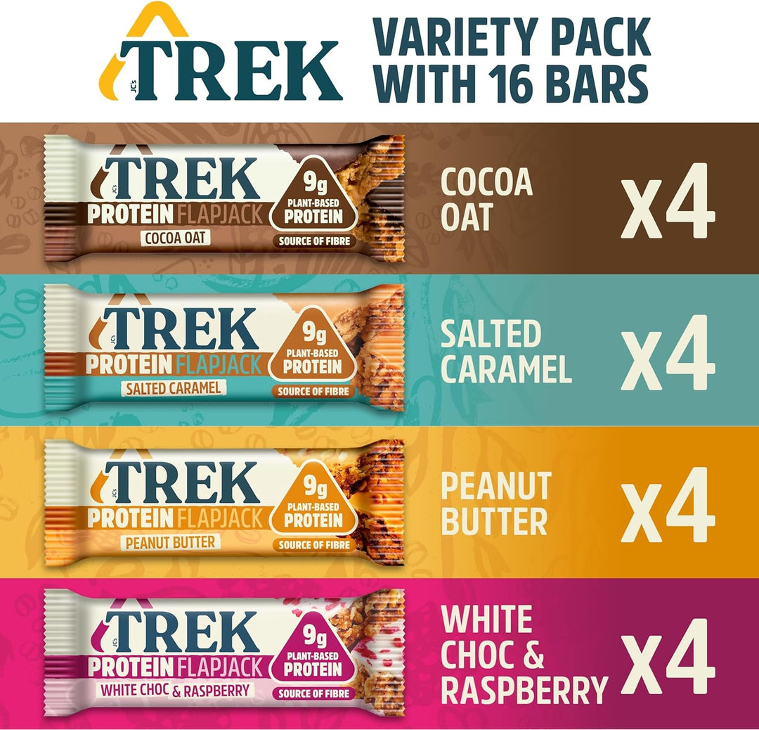 TREK High Protein Flapjack Variety Pack - Gluten Free - Plant Based - Vegan - 800g