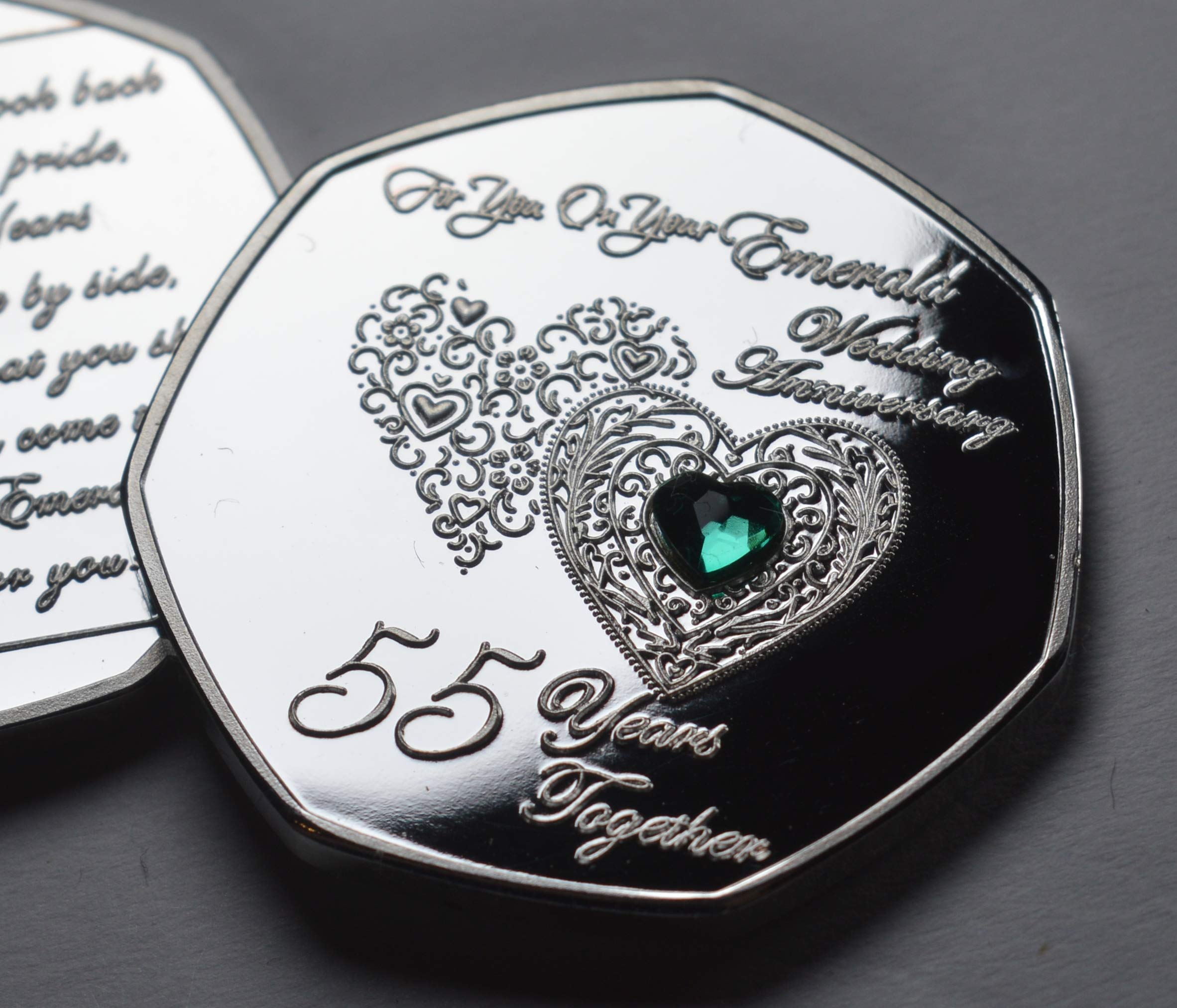 The Commemorative Coin Company 55th Emerald Wedding Anniversary Silver Commemorative Coin - .999 Silver Plated | 8g | 27mm Diameter