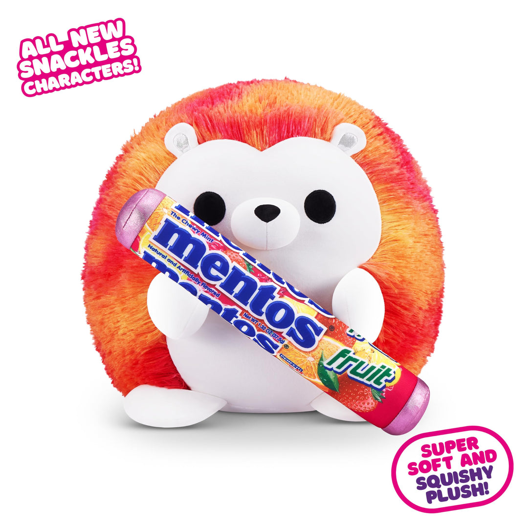 Snackles Series 2 Hedgehog - Cuddly Squishy Plush with Mentos Fruit Snack, 20 cm Brown Box