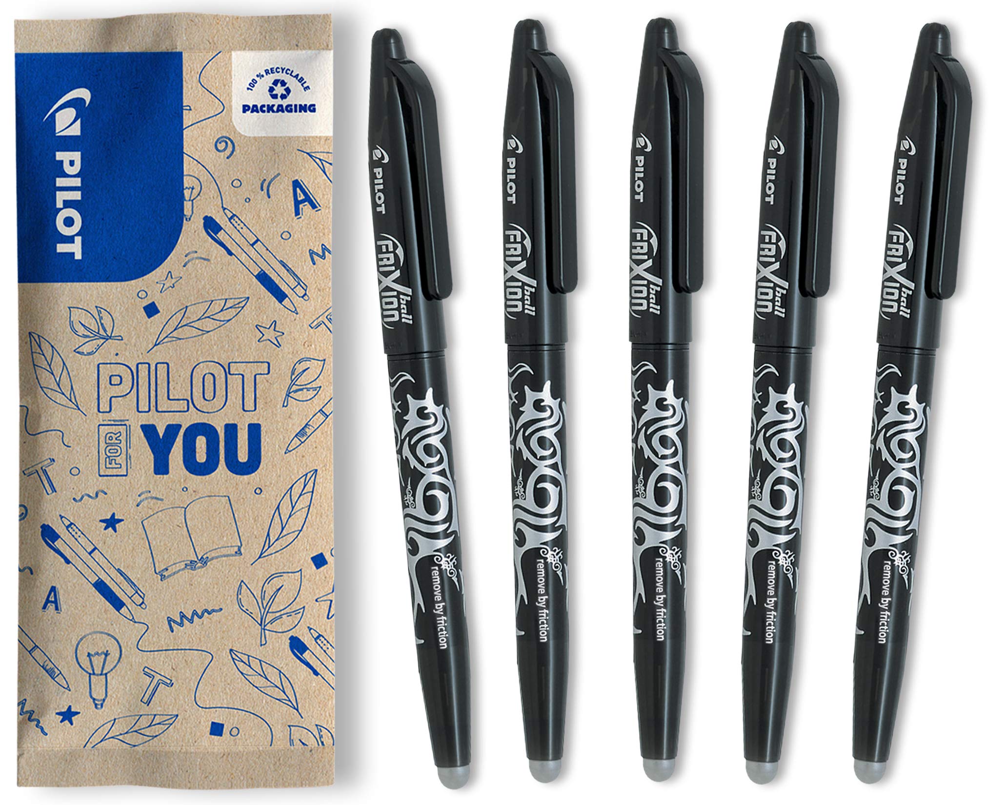 PILOT FriXion Ball Erasable Rollerball Pen - 0.7mm Tip | Pack of 5 Black Ink Pens 1