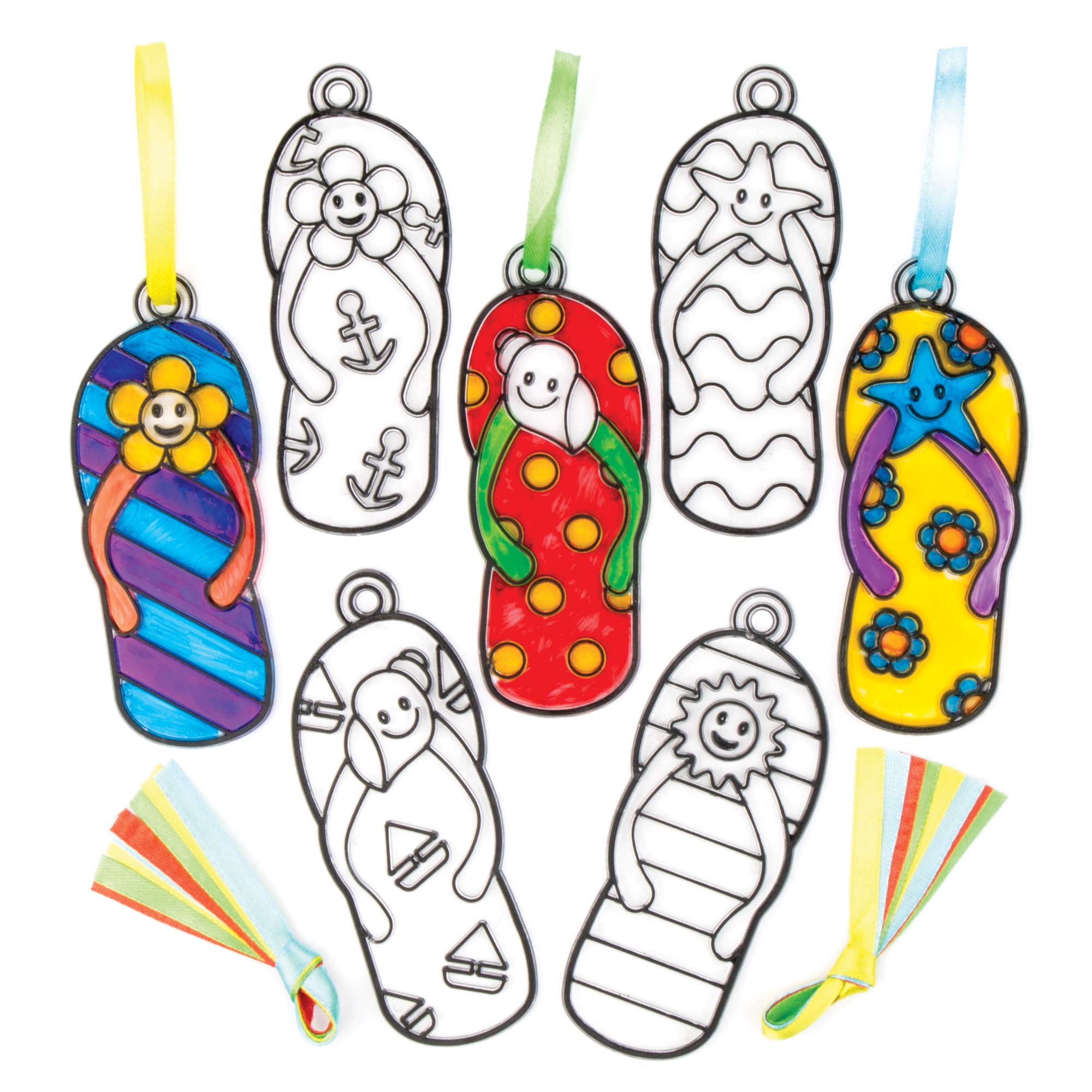 Baker Ross Flip Flop Suncatcher Decoration Set - 8 Assorted Designs | 10 cm Size 1