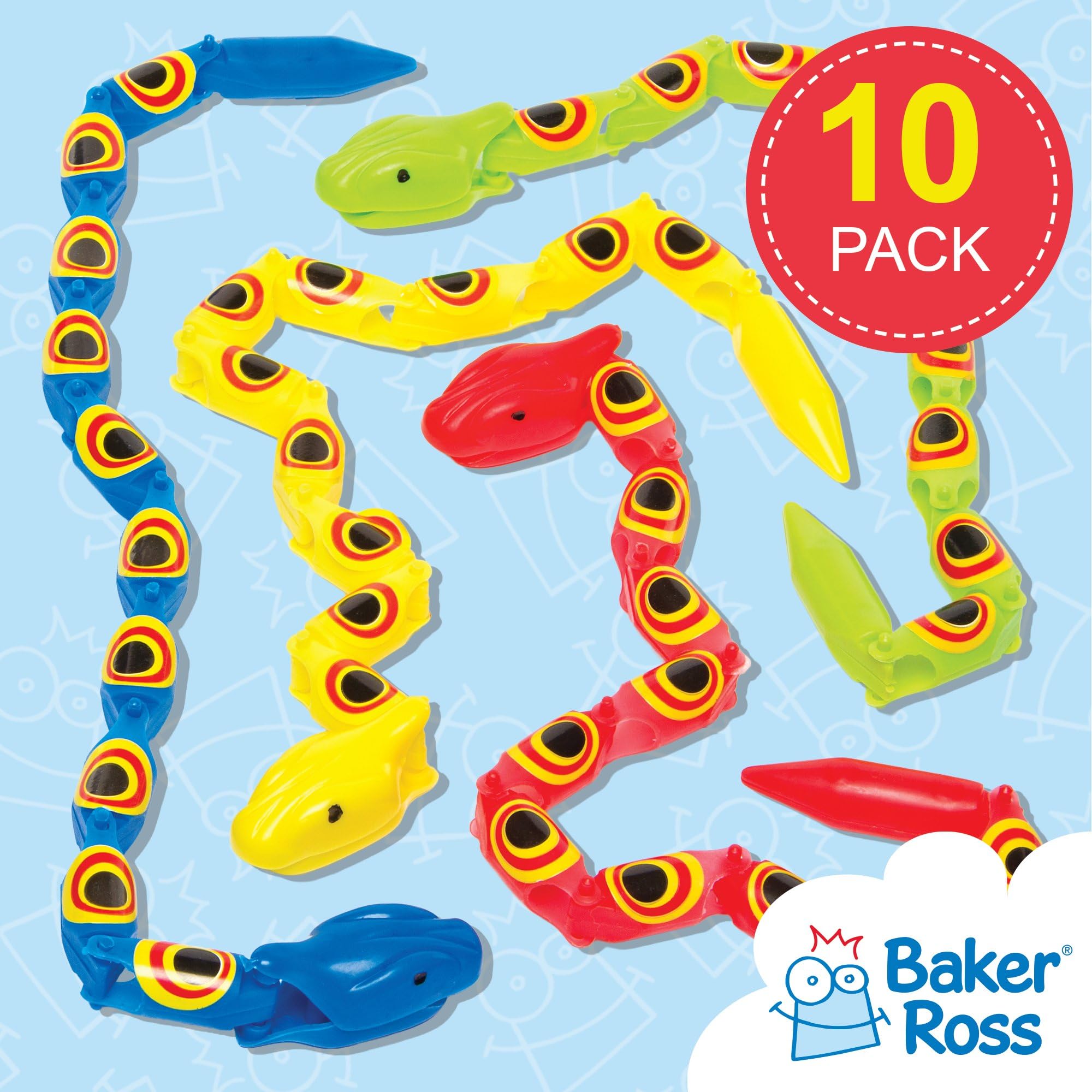 Baker Ross Jointed Wiggly Snakes - Pack of 10 Assorted Colour Party Favours | 36cm Long 2