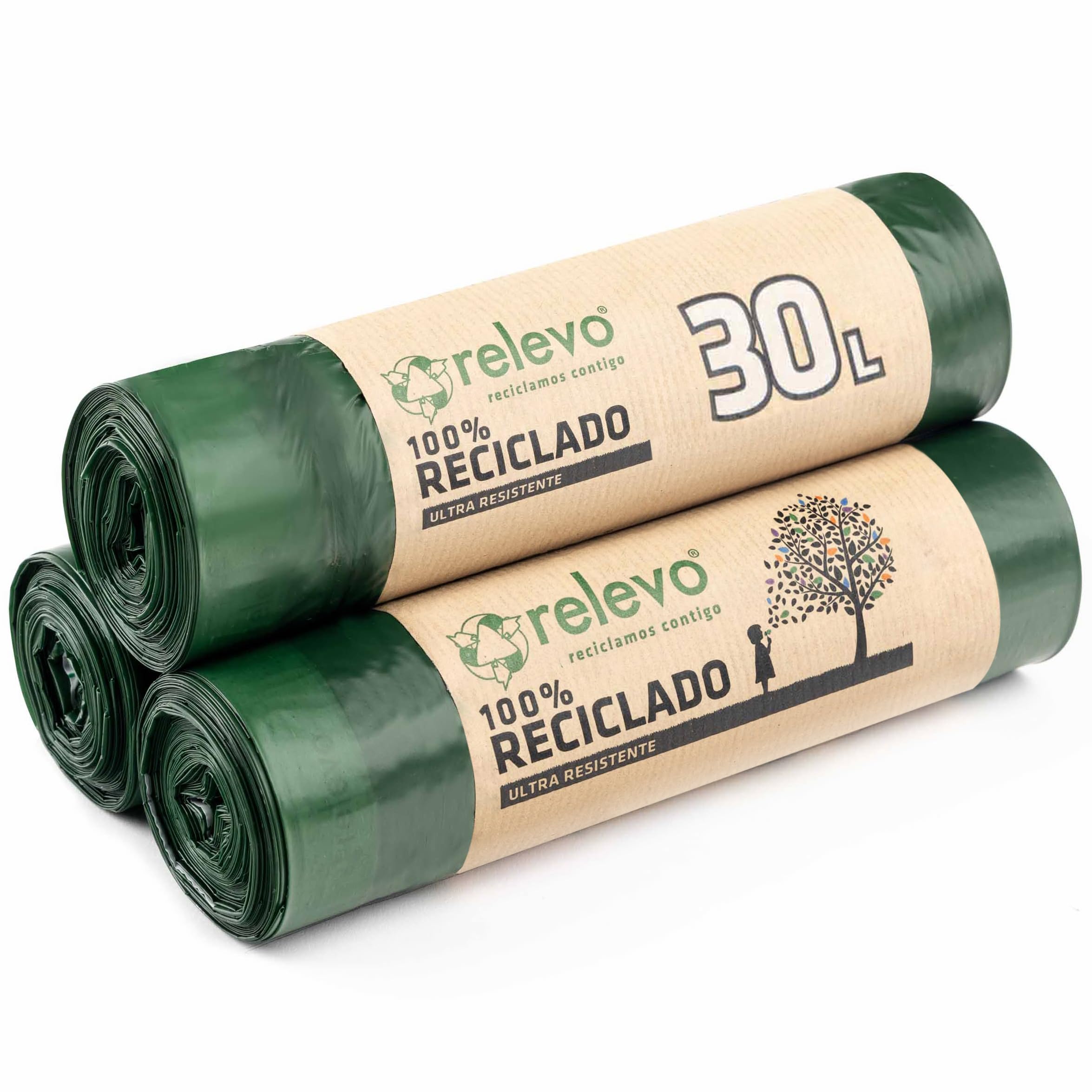Relevo Green Drawstring Bin Bags - 30L Capacity, 45 Bags 1