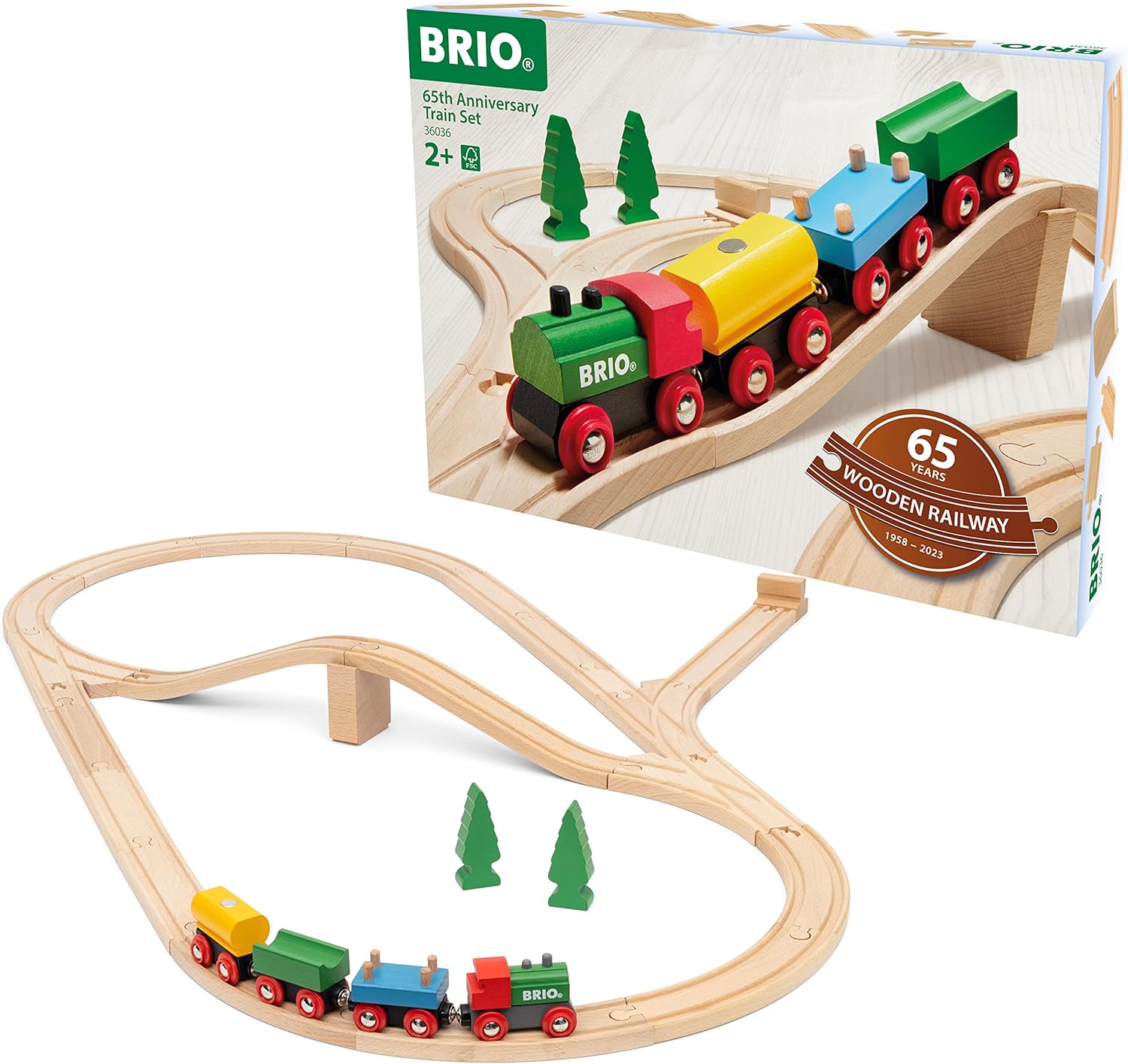 BRIO 65th Anniversary Wooden Railway Train Set - 32-Piece Classic Train Playset for Kids 3+ 1