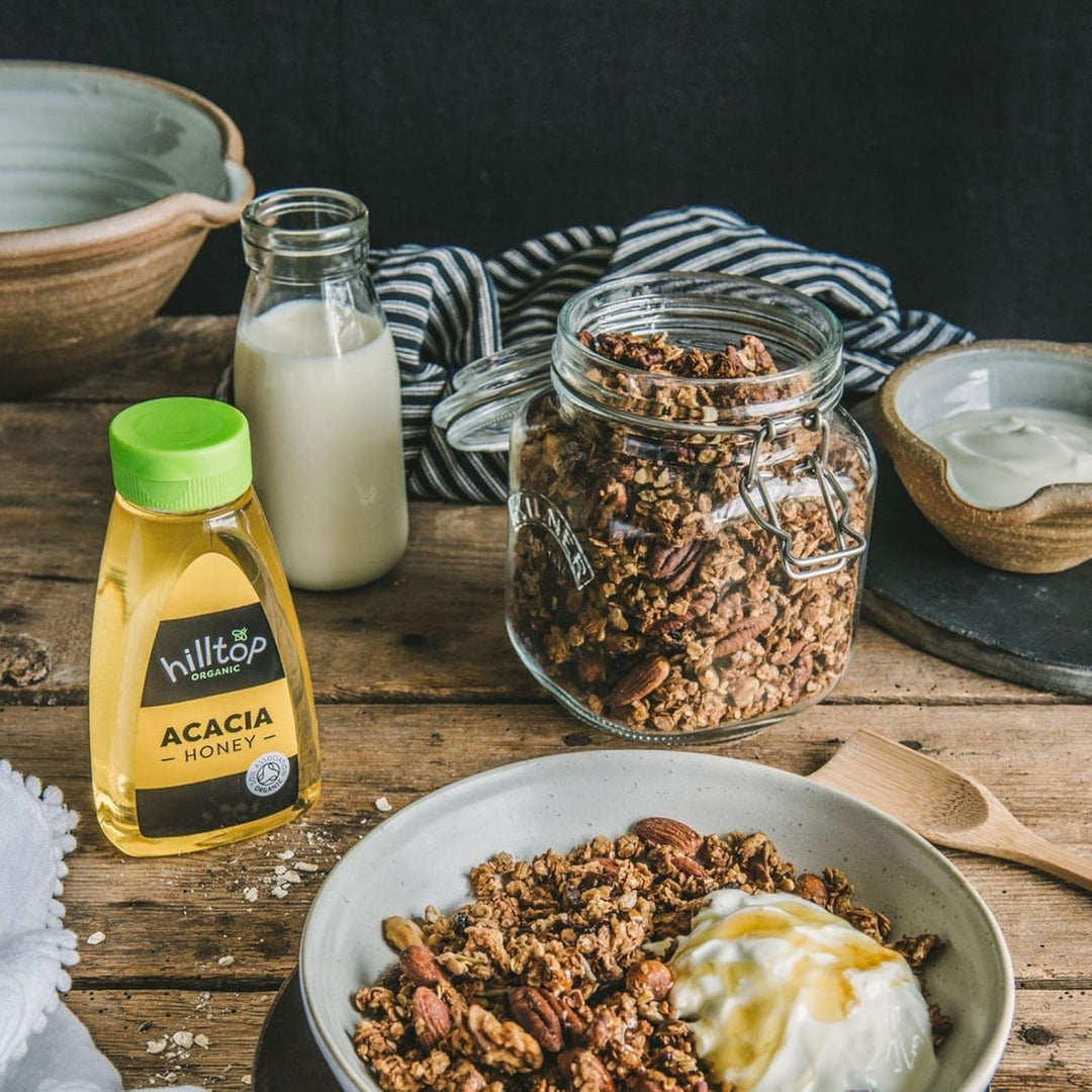 Hilltop Honey - Organic Acacia Honey - Squeezy Bottle - 340g