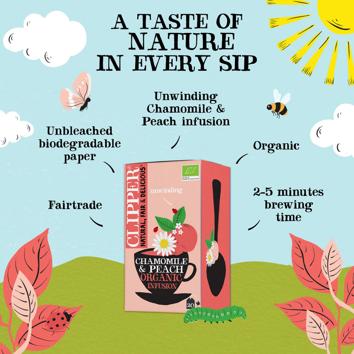 Clipper Organic Chamomile and Peach Infusions Fruit Teabags, 80 Tea Bags