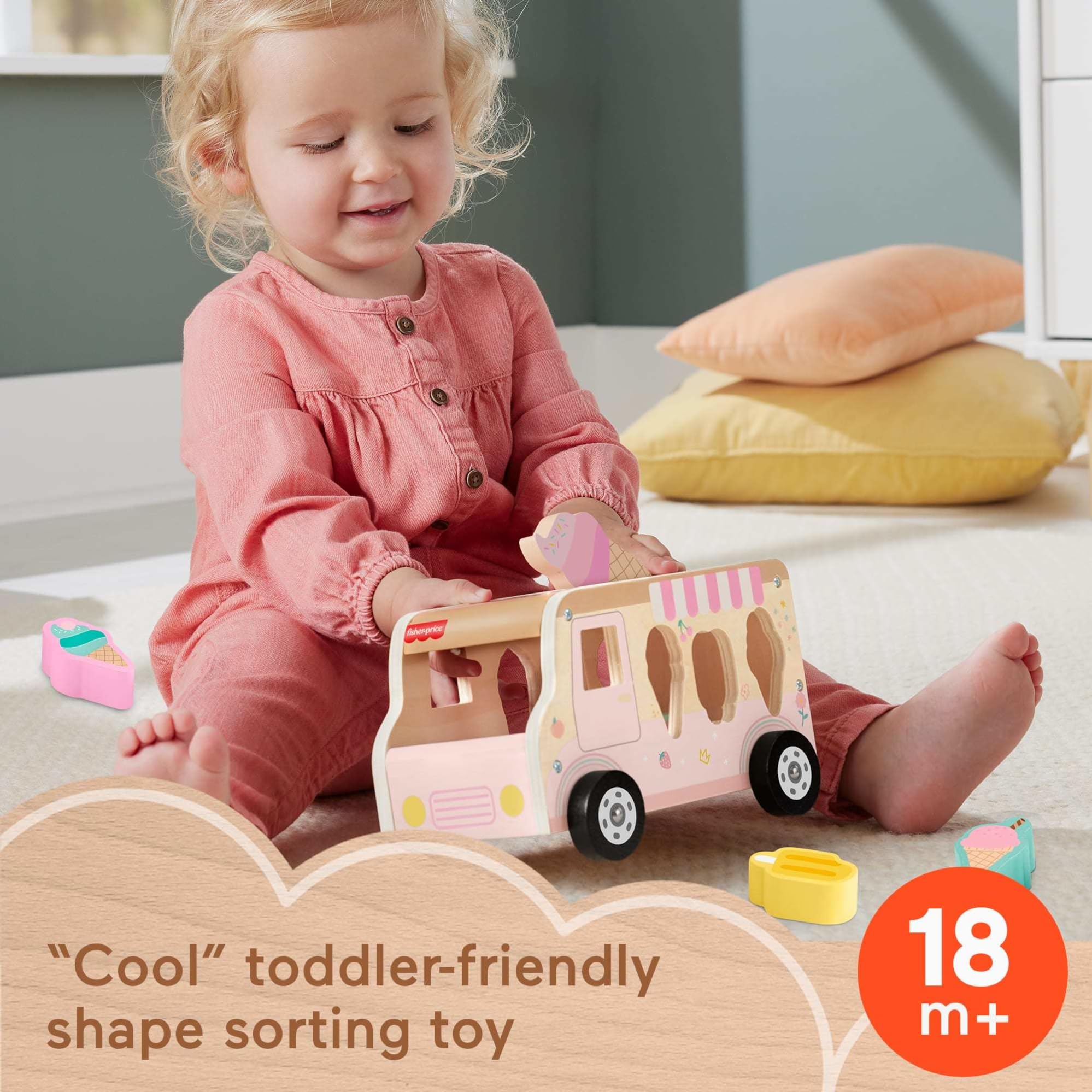 Fisher-Price Wooden Ice Cream Truck Shape Sorter Playset - HXT86, Ages 18+ Months 5