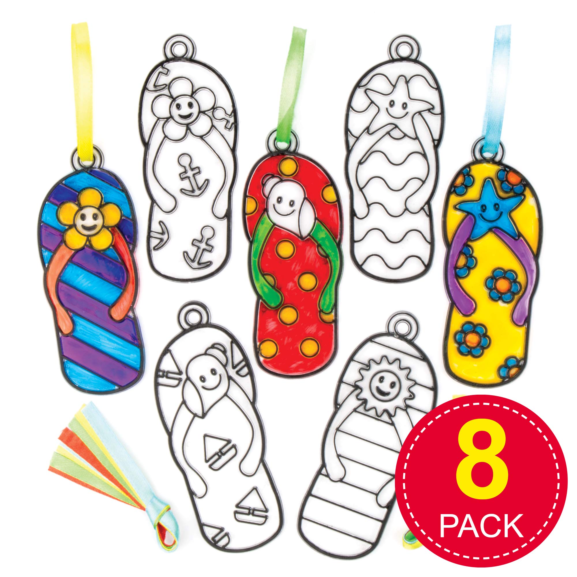 Baker Ross Flip Flop Suncatcher Decoration Set - 8 Assorted Designs | 10 cm Size 2