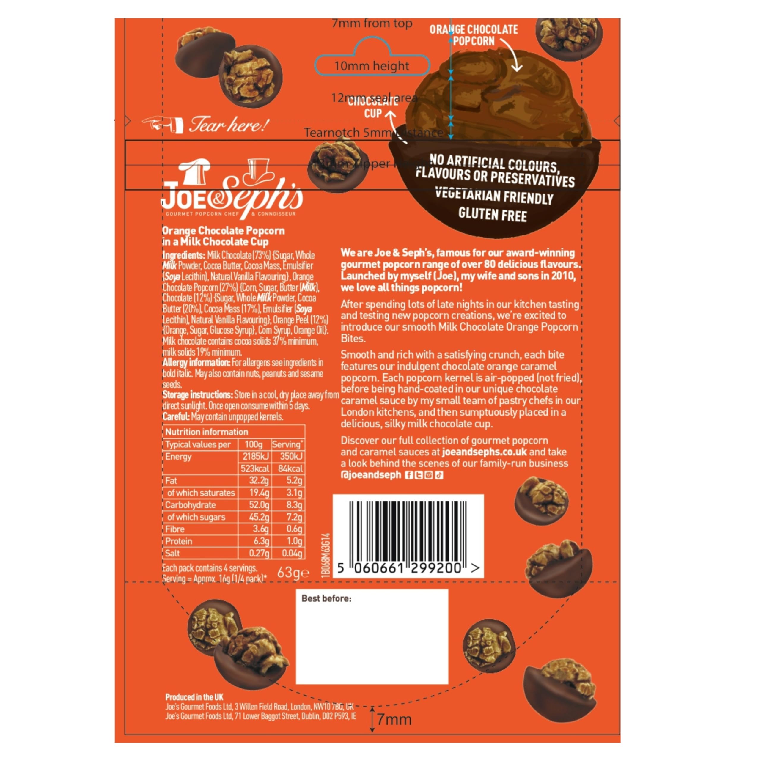 Joe & Seph's Milk Chocolate Orange Popcorn Bites (63g) - Belgian Chocolate Coated Gourmet Popcorn 2