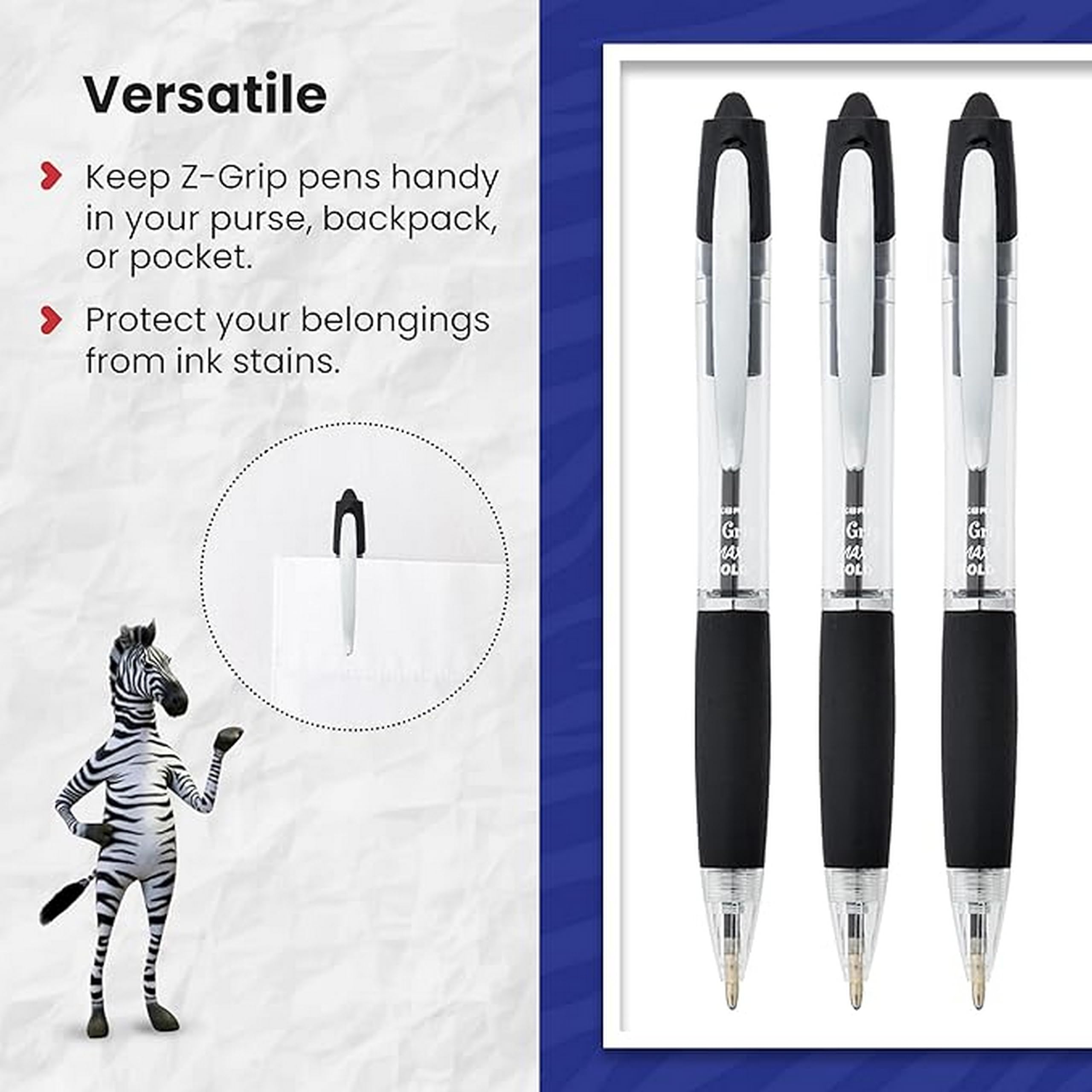 Zebra Pen Z-Grip MAX Black Ballpoint Pens - 1.2mm Medium Point, Retractable, 3 Pack 4