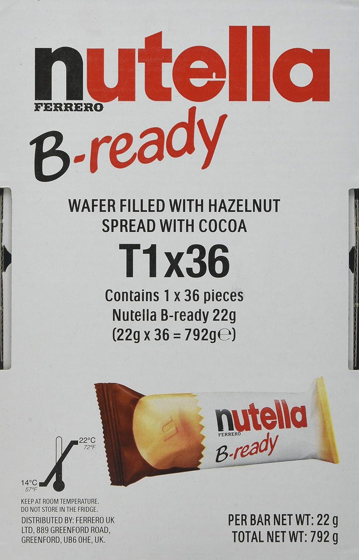 Nutella B-Ready Hazelnut Chocolate Biscuits, 22g, Pack of 36 Individually Wrapped Bars