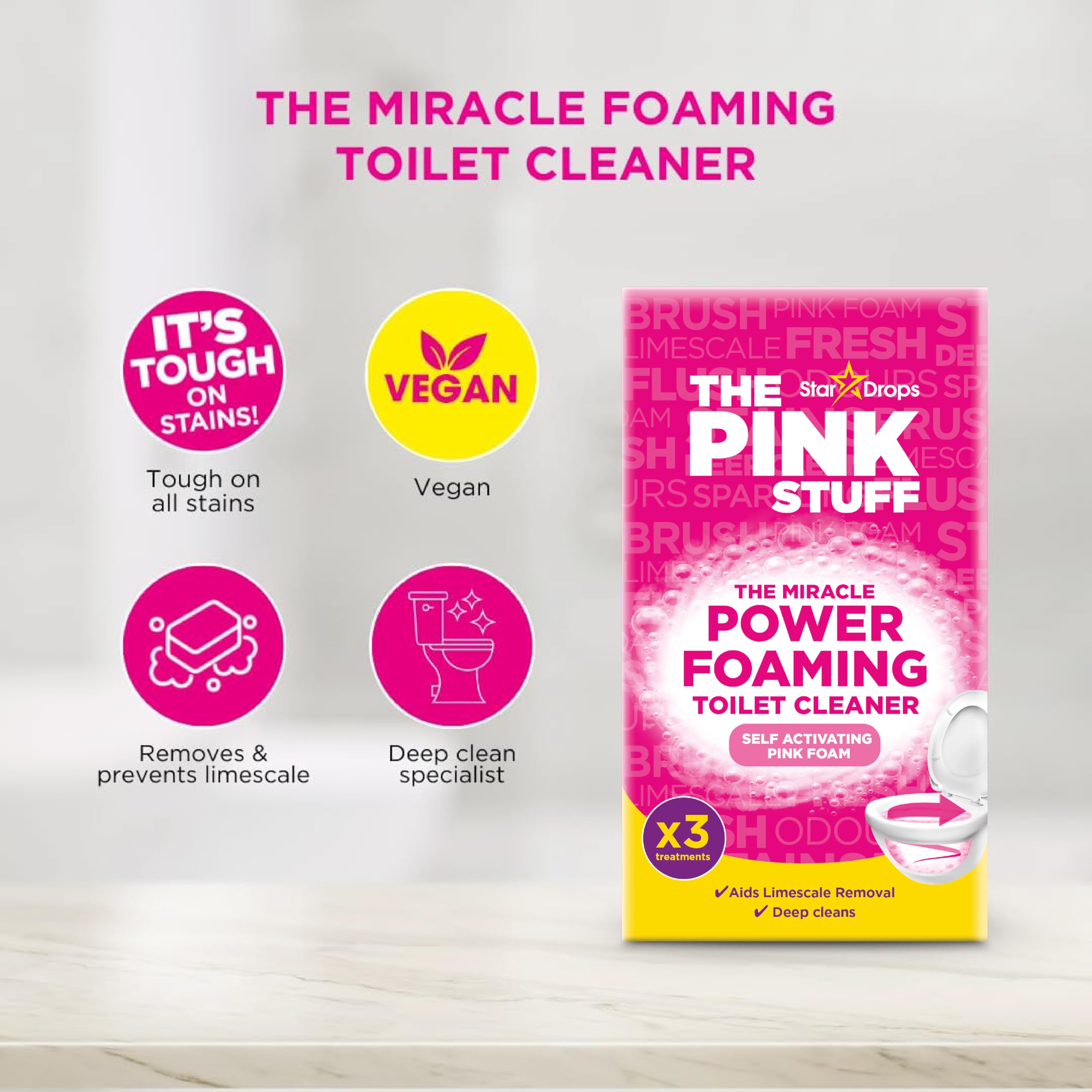 THE PINK STUFF Miracle Power Foaming Toilet Cleaner - Deep Cleaning Powder, Fruit Scent, 300g 3