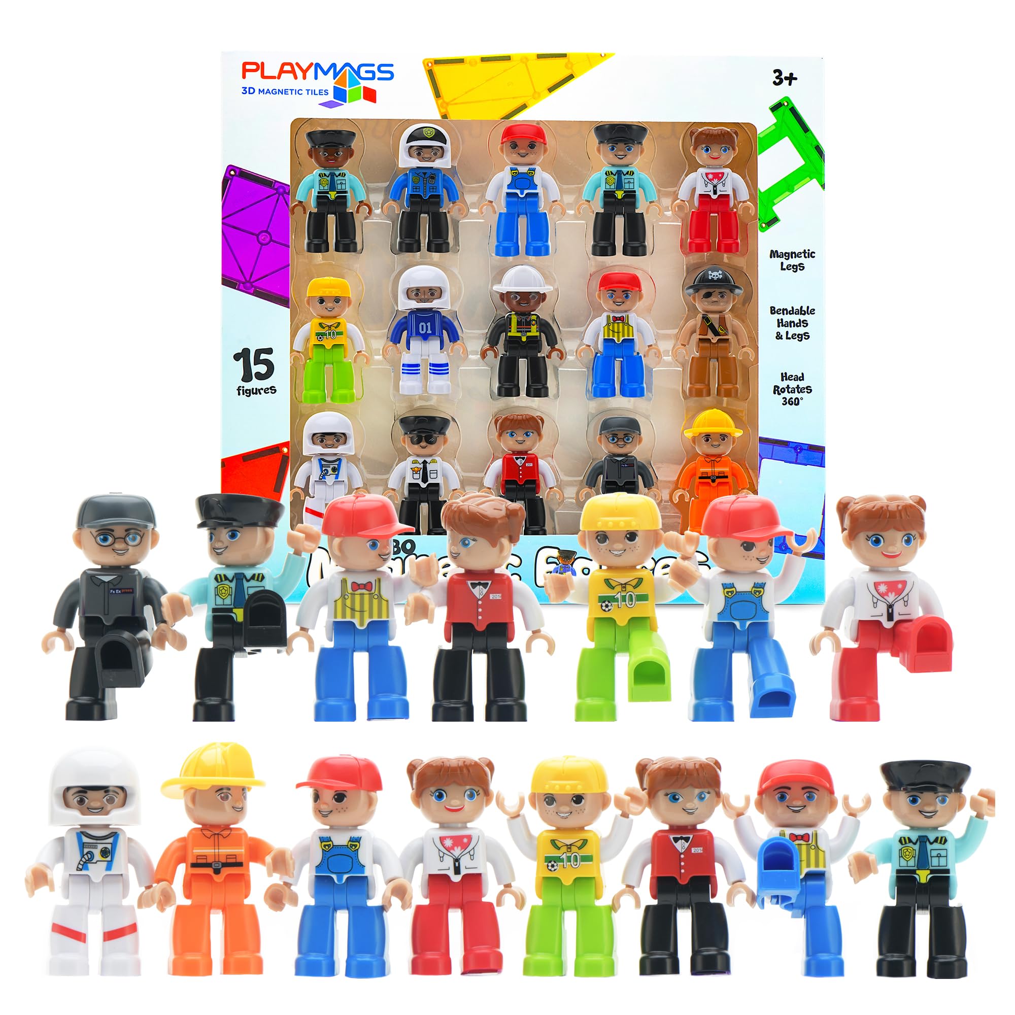 Playmags Large Magnetic Figures Community Set of 15 Pieces - 3 Inch Magnetic People for Kids 1