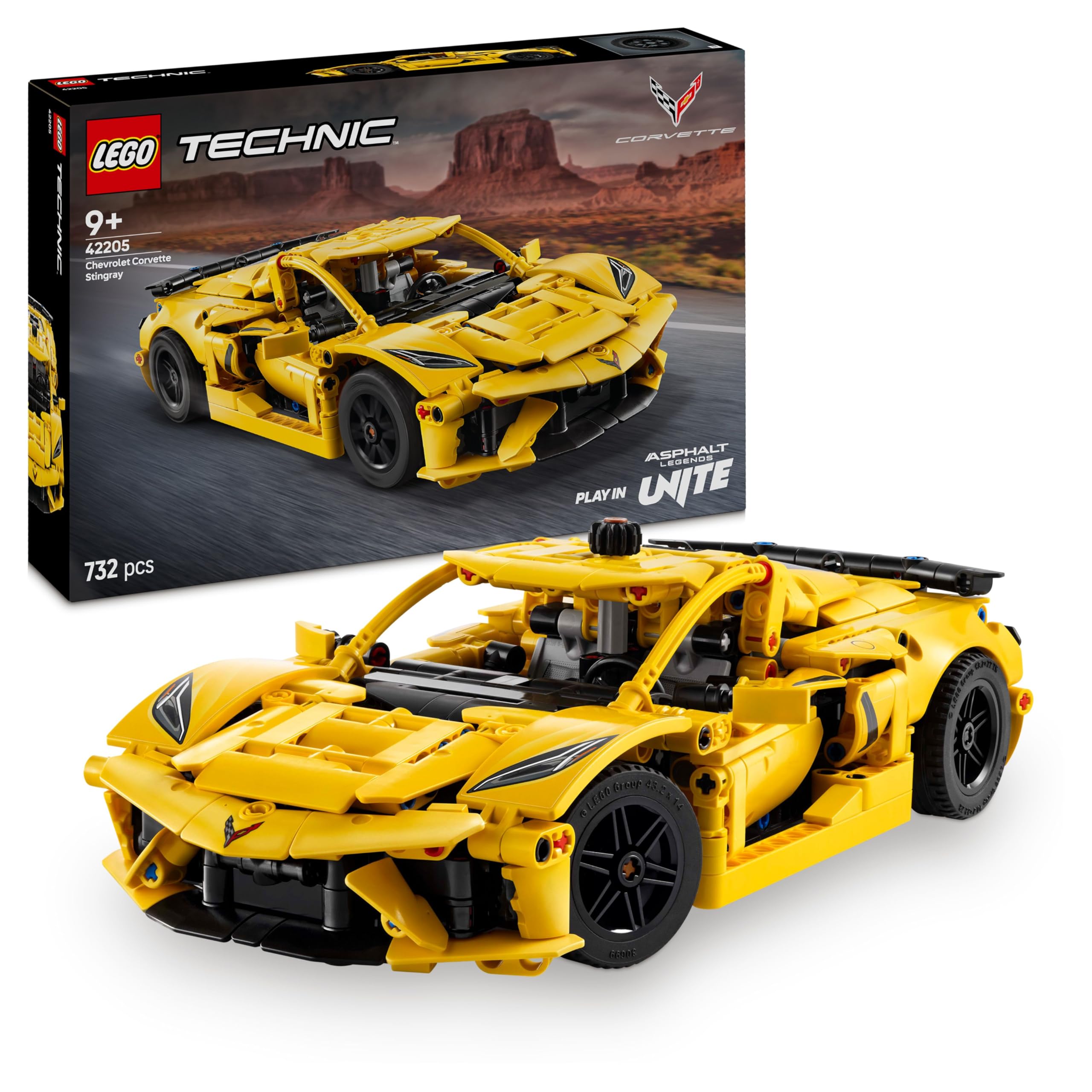 LEGO Technic Chevrolet Corvette Stingray Race Car Model Kit (42205) | 8-Cylinder Engine | Ages 9+