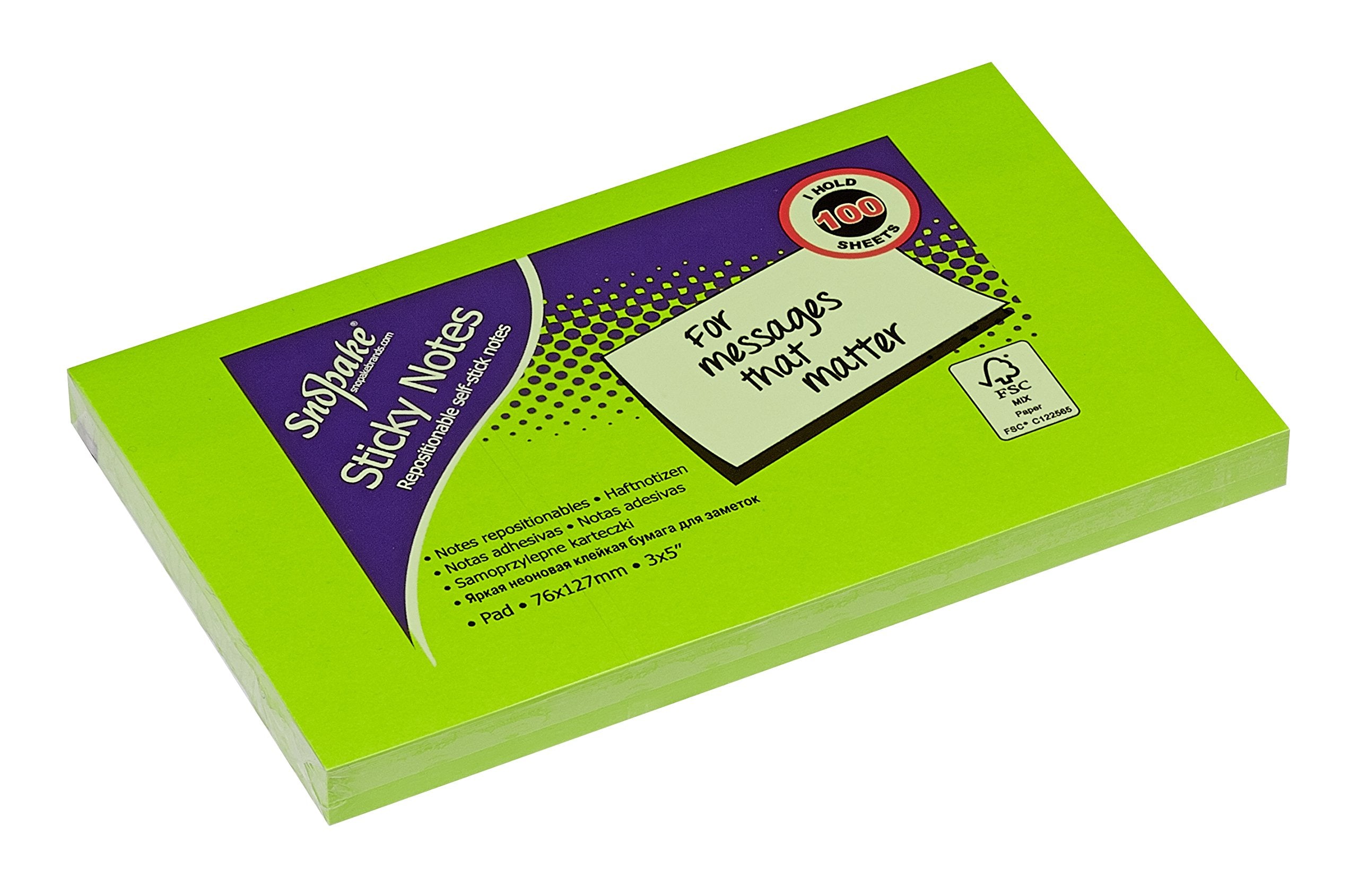 Snopake Neon Assorted Sticky Notes - 127 x 76 mm | 6 Pads of 100 Sheets | FSC Certified 5
