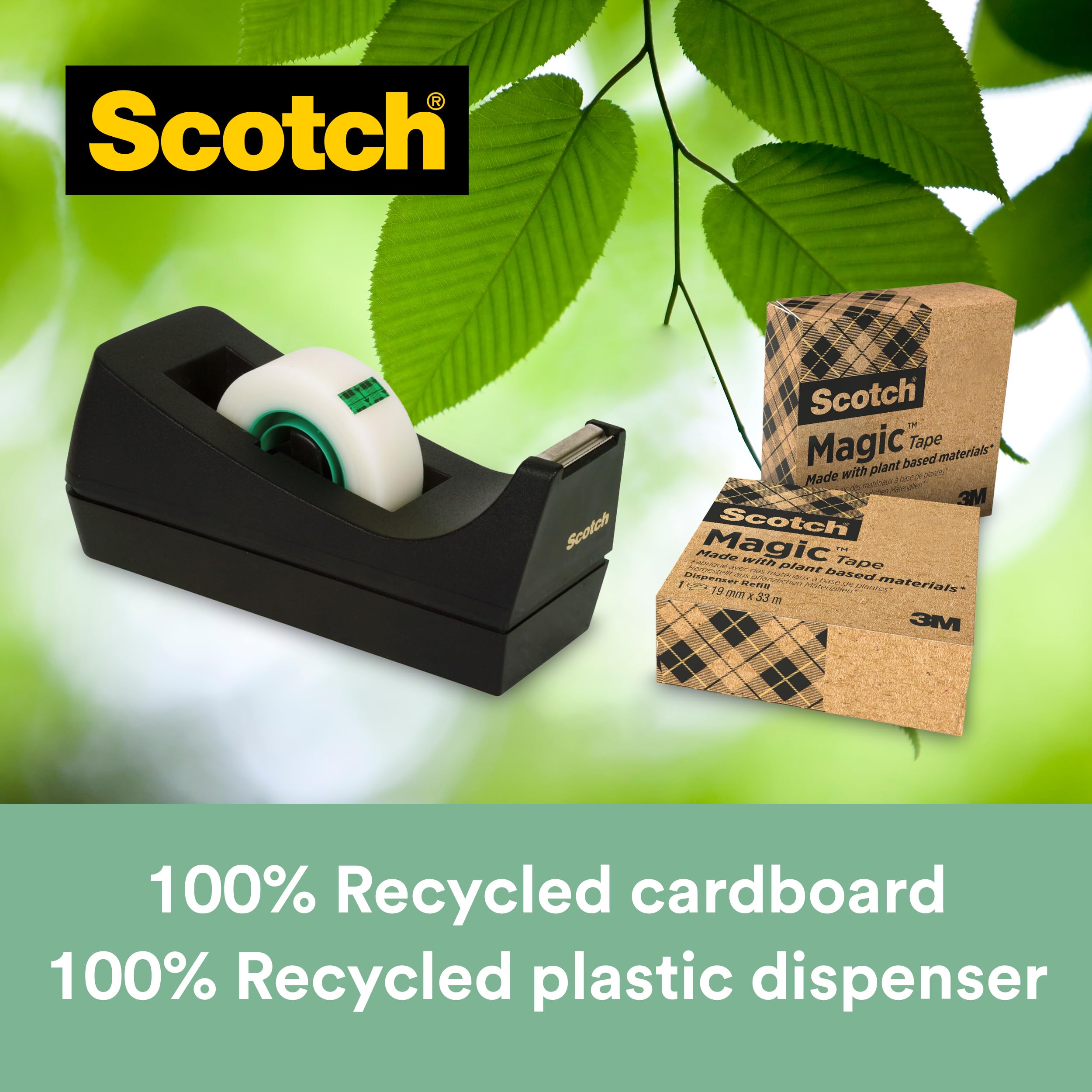 Scotch Magic Tape Dispenser - Black Dispenser with Plant-Based Adhesive Tape | 99.0 meter Unit Count 4
