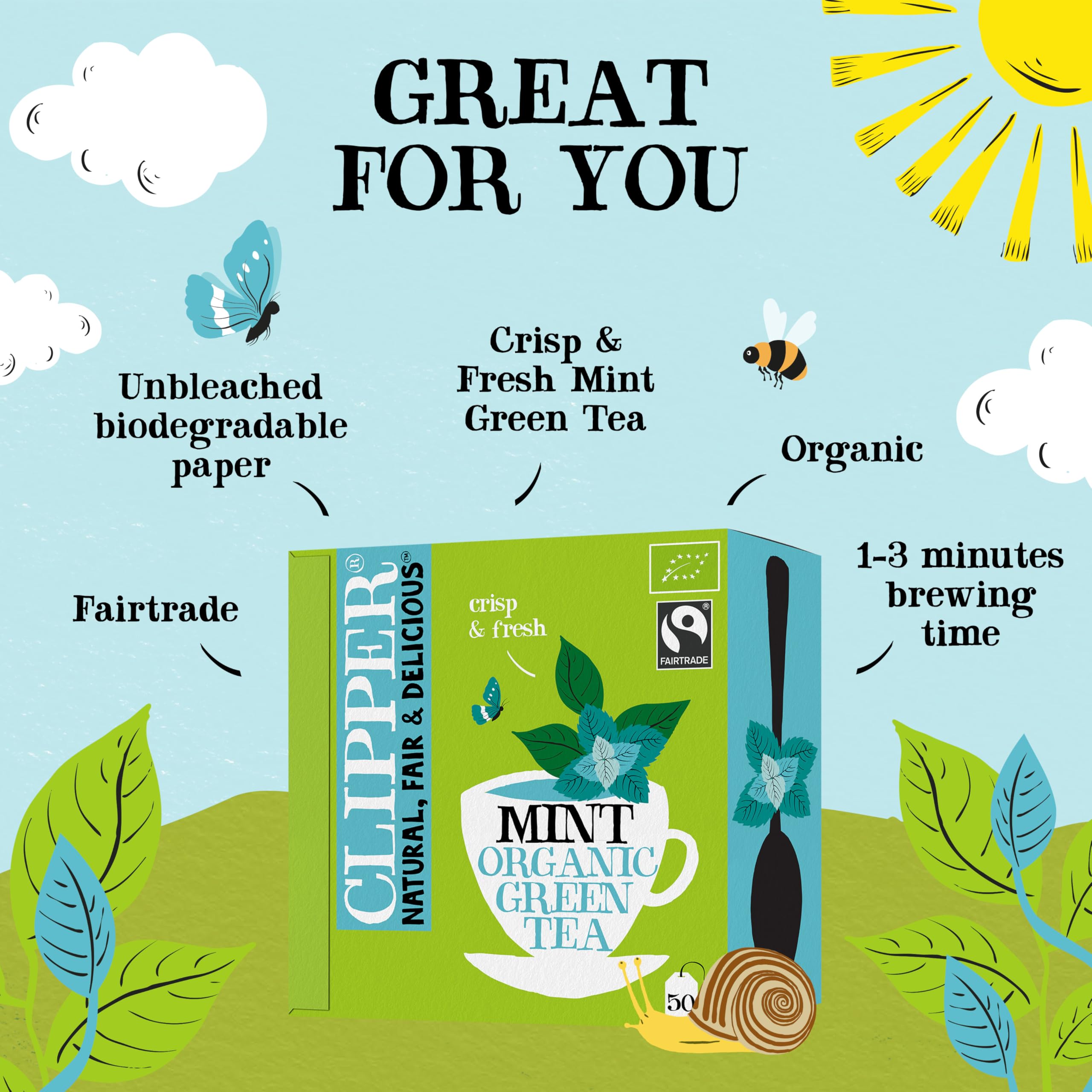 Clipper Natural, Fair & Delicious Organic Green and Mint Tea Bags - Box of 50 2