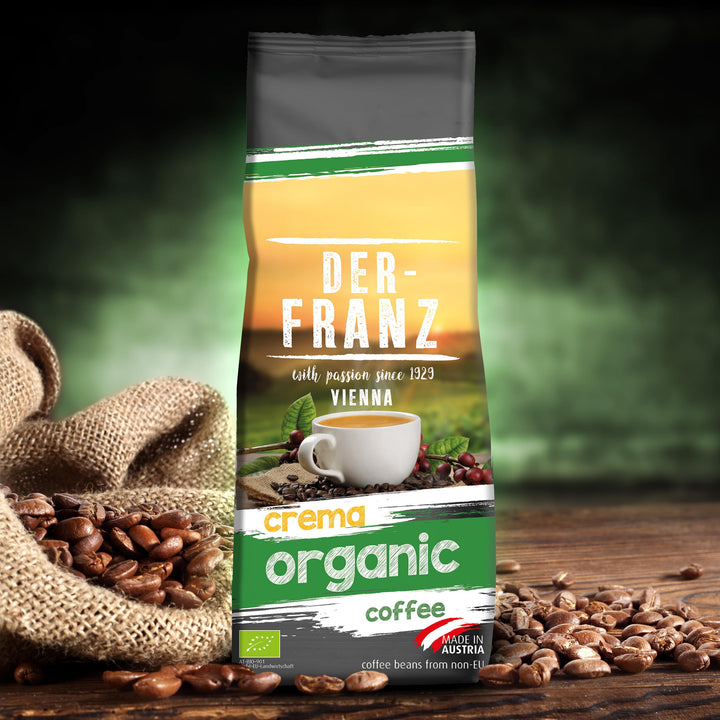 Der-Franz Crema Organic Coffee, Whole Bean, 3 x 500 g