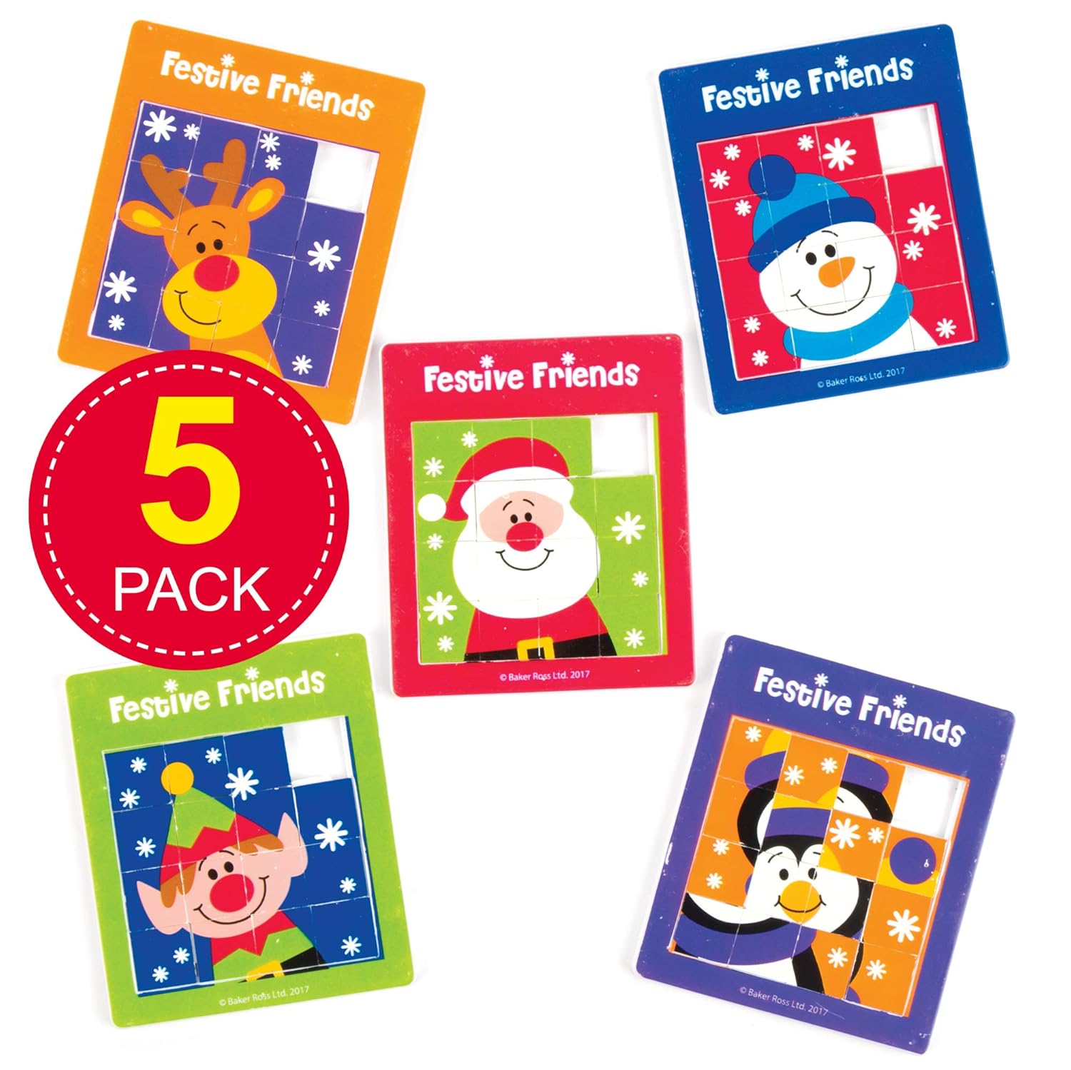 Baker Ross Elf Festive Friends Mini Sliding Puzzle Games - Pack of 5 Christmas Novelty Toys for Kids 3