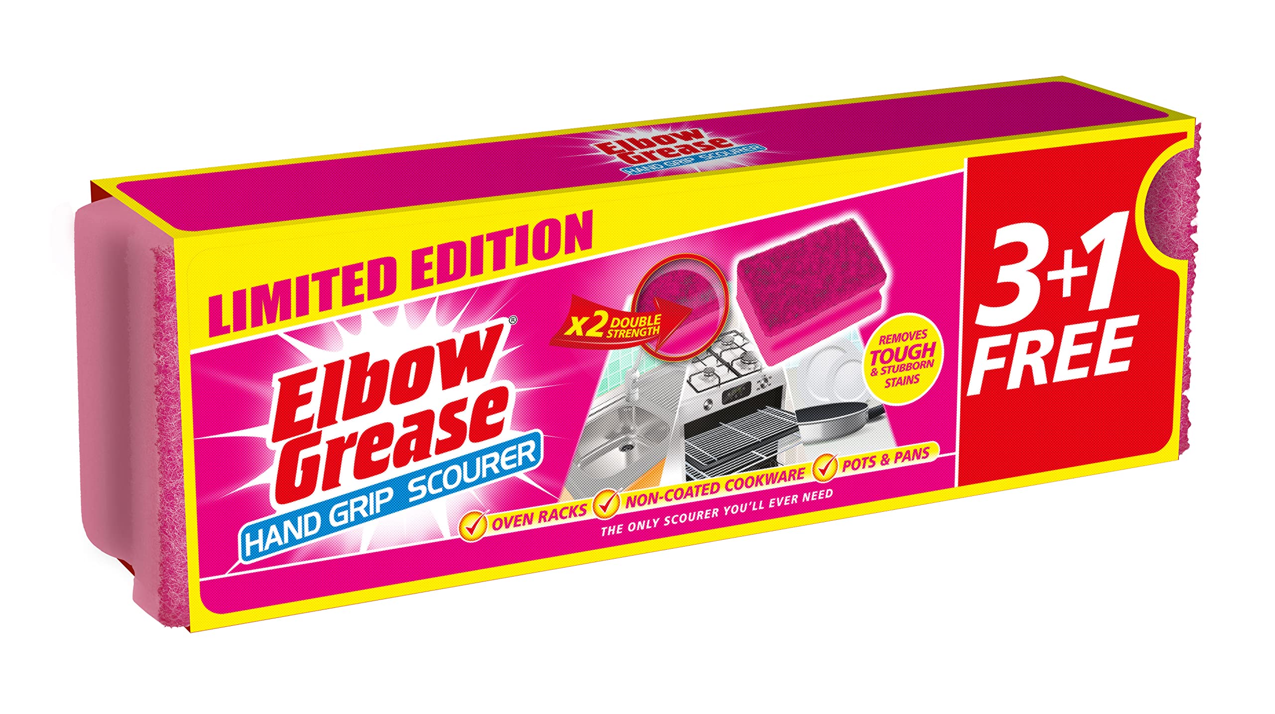 Elbow Grease Heavy Duty Scourers - 4 Pack Pink | Double-Sided Cleaning