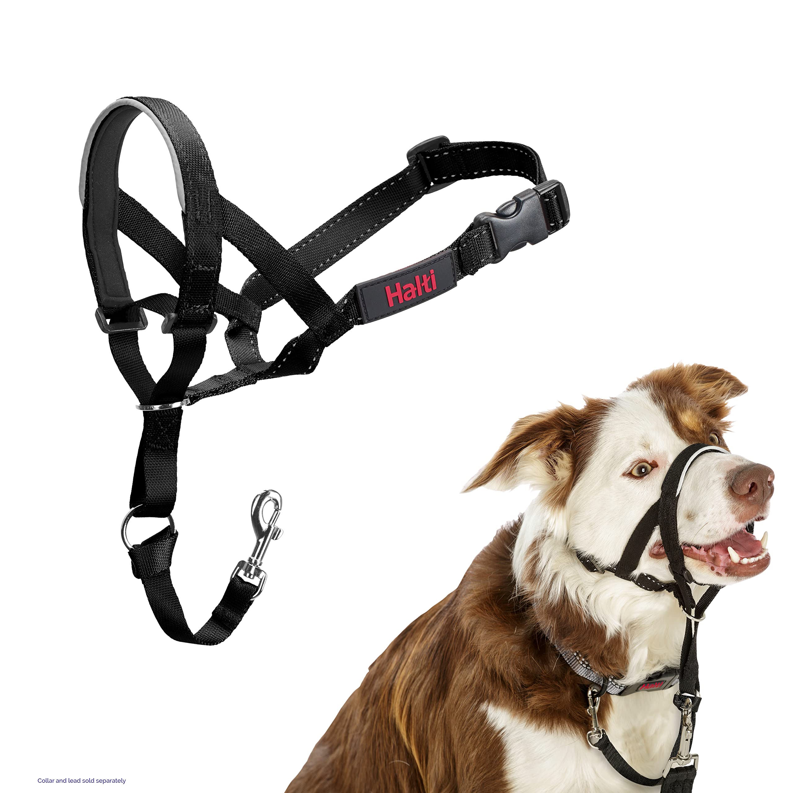 Halti Headcollar Size 2 Black - Anti-Pull Training Aid | Padded Nose Band | Reflective