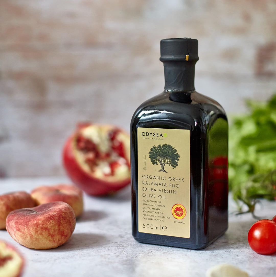Odysea Organic Extra Virgin Olive Oil, PDO Kalamata EVOO, 500ml Glass Bottle