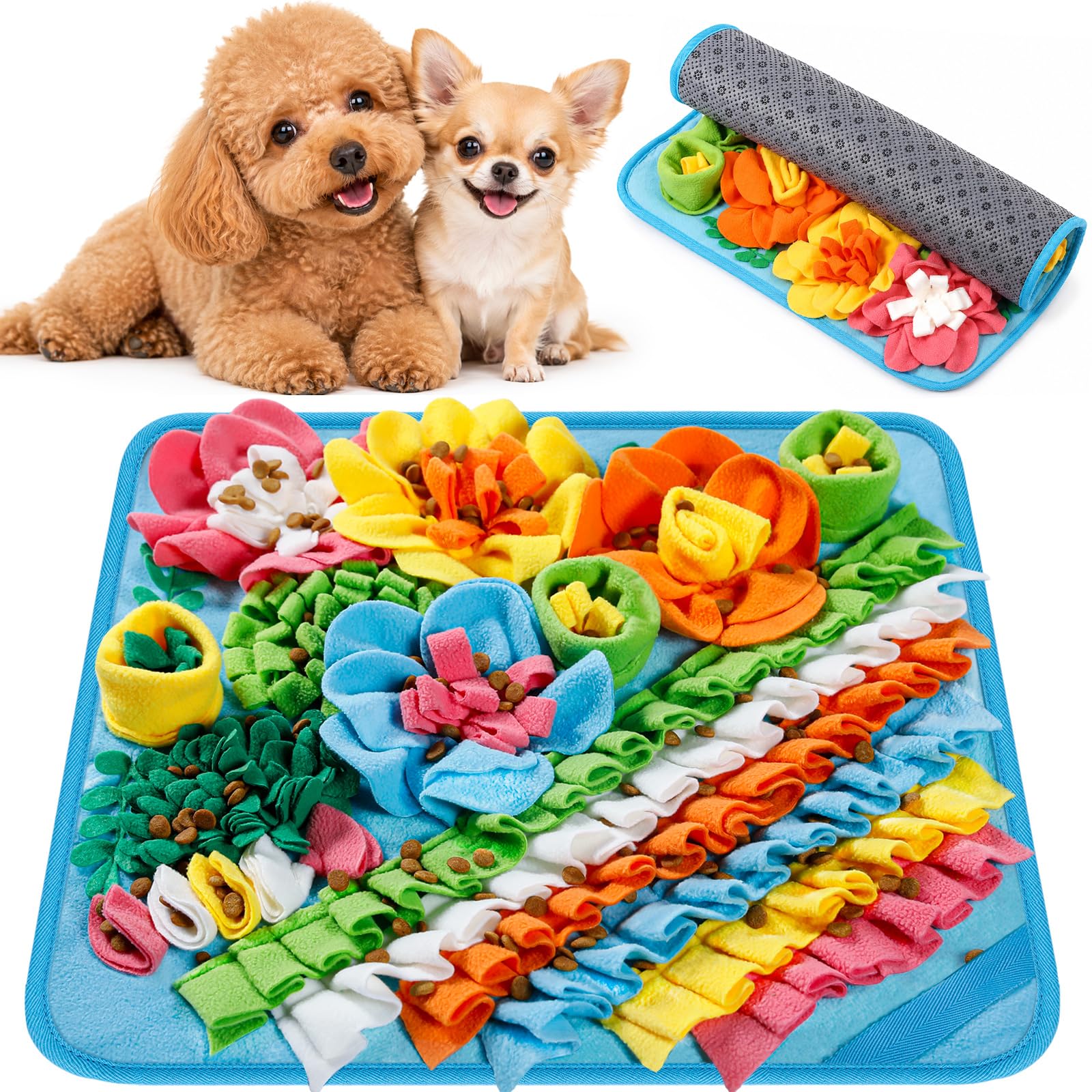 Gimars Snuffle Mat for Dogs - Interactive Puzzle Toy, Slow Feeder, Stress Relief | 39x39cm Blue