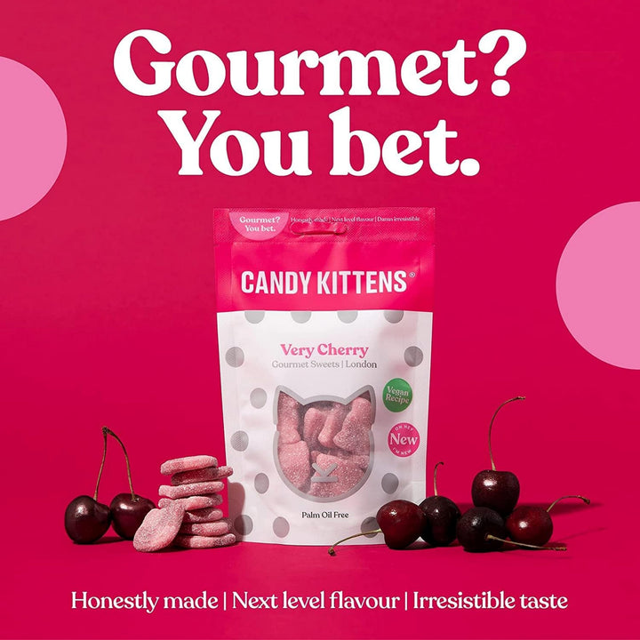 Candy Kittens Vegan Sweets VERY CHERRY (140g Bag), Vegan Chewy Sweets - Naturally Flavoured With Cherry, Perfect Vegan Gifts For Gourmet Sweet Lovers, Fruity & Delicious Vegetarian Sweets