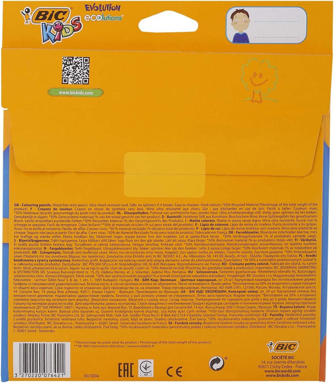 BIC Kids Evolution Ecolutions Coloured Pencils - 24-Pack, Wood-Free Art Supplies for Kids 5+ 9