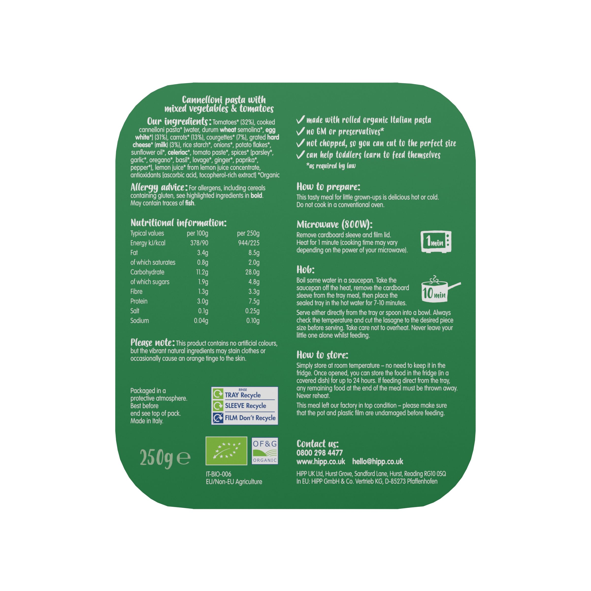 HiPP Organic Vegetable Cannelloni Toddler Meal 15+ Months 250g 7