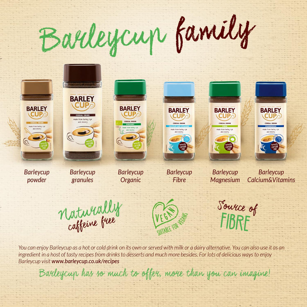 Barleycup Fibre Instant Grain Beverage 100g - High Fibre, Caffeine-Free Coffee Substitute
