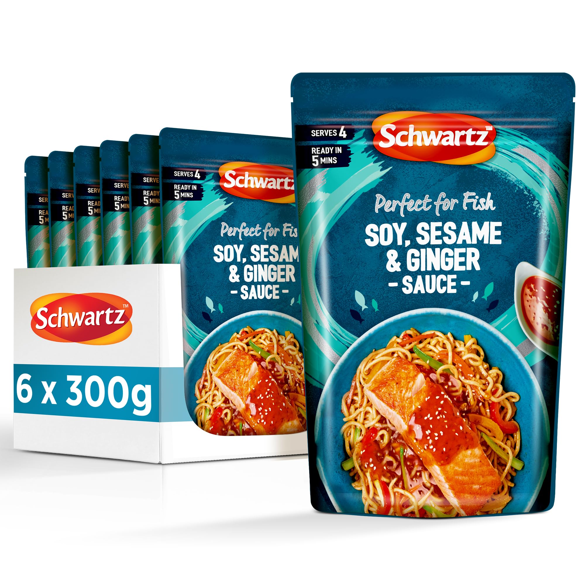 Schwartz Low Fat Dark Soja-Sesam-Ingwer-Sauce 300 g | 1er-Pack | Kochsauce für Fisch und Garnelen