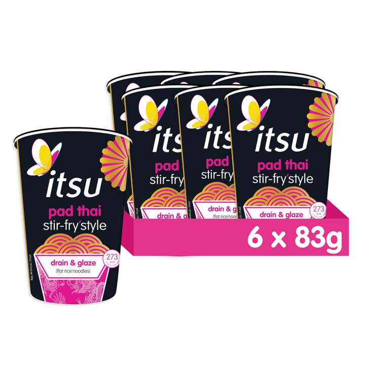 Itsu Pad Thai Stir Fry Style Noodles 83g | Instant Noodles Multipack Pots | Quick-to-Make Snack | Pack of 6