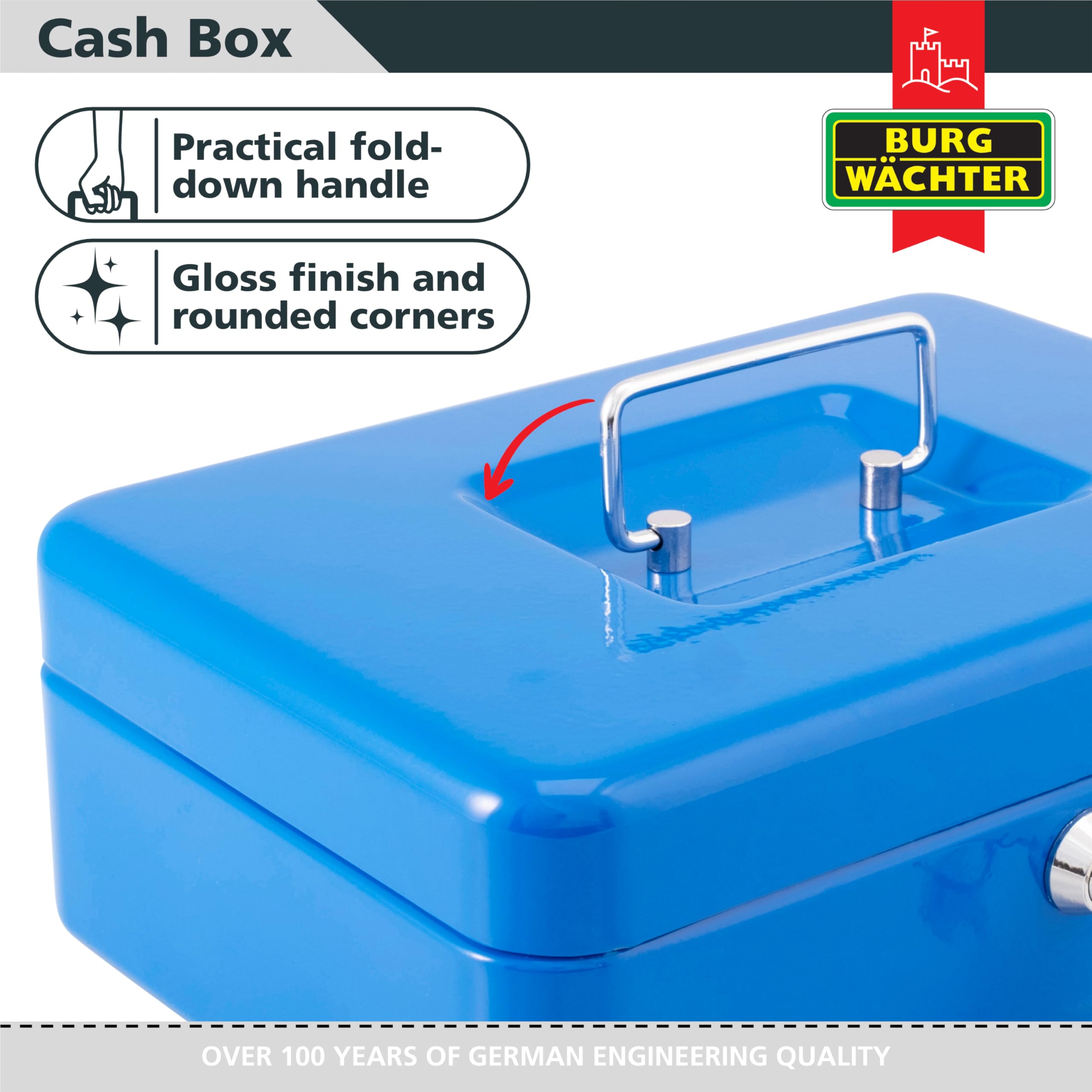 Burg-Wächter Money 5025 Cash Box - 10 inch Size | Key Lock | Blue Metal 3